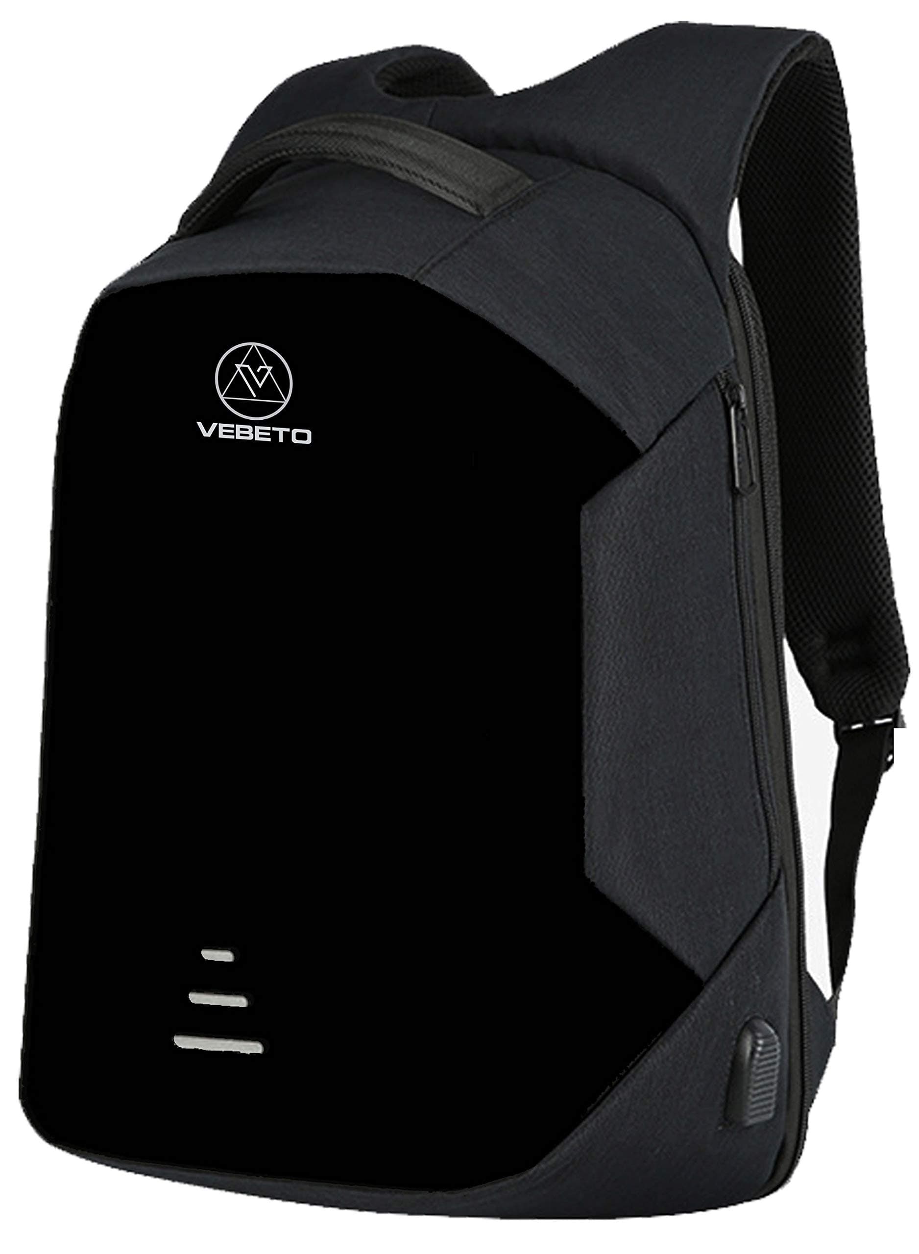 VEBETO Anti Theft Backpack with USB Charging Port 15.6 Inch Laptop Bagpack Waterproof Casual Unisex Bag for School College Office Suitable for Men Women (Black), Jet Black, Medium (DO_at_3L_BLK_01)