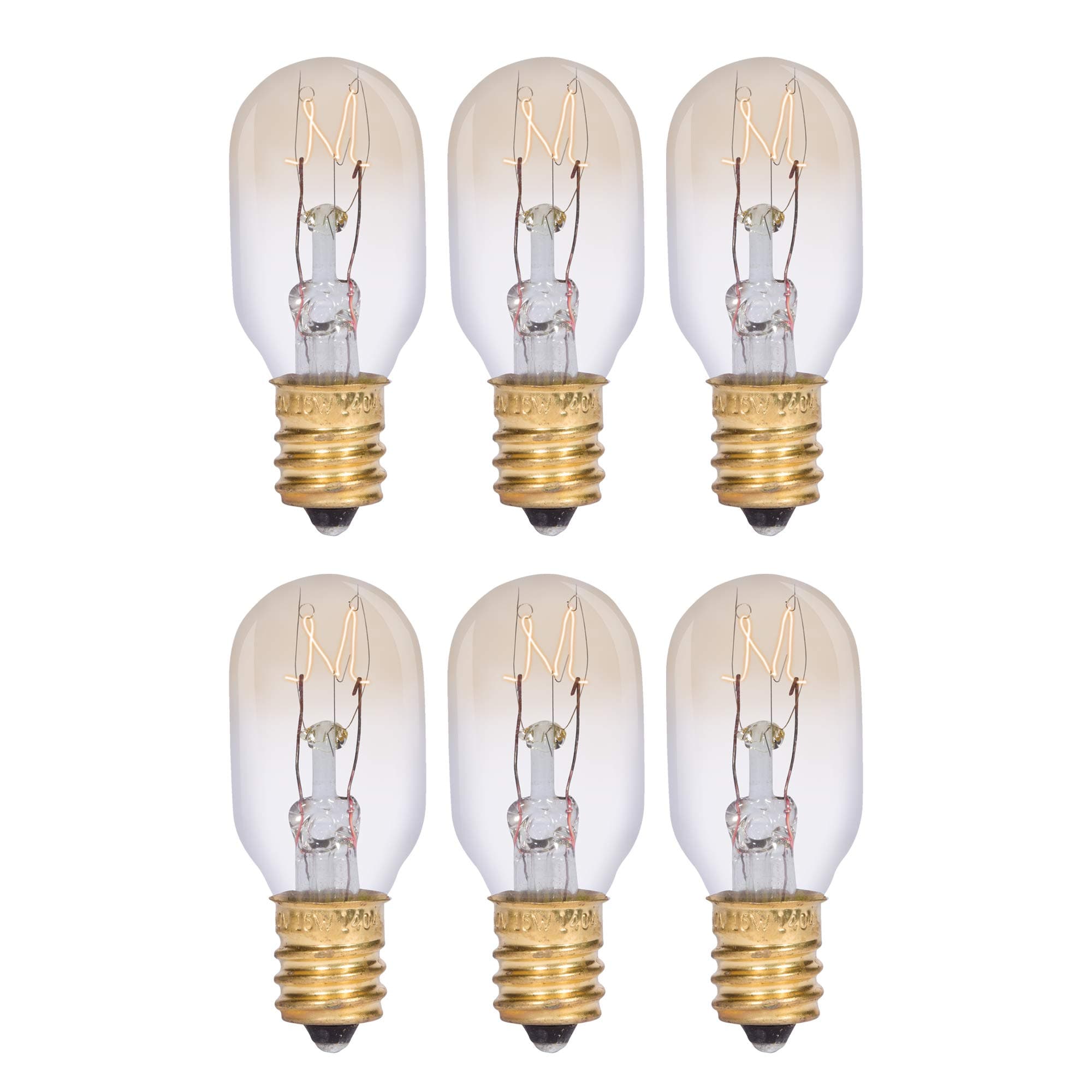 Simba Lighting T6.5 15W Replacement Bulb (6 Pack) for Himalayan Salt Rock and Basket, Plug in Aromatic Wax Warmer, Night Light, Mini Tube Shape, 120V, E12 Candelabra Base, Dimmable, 2700K Warm White