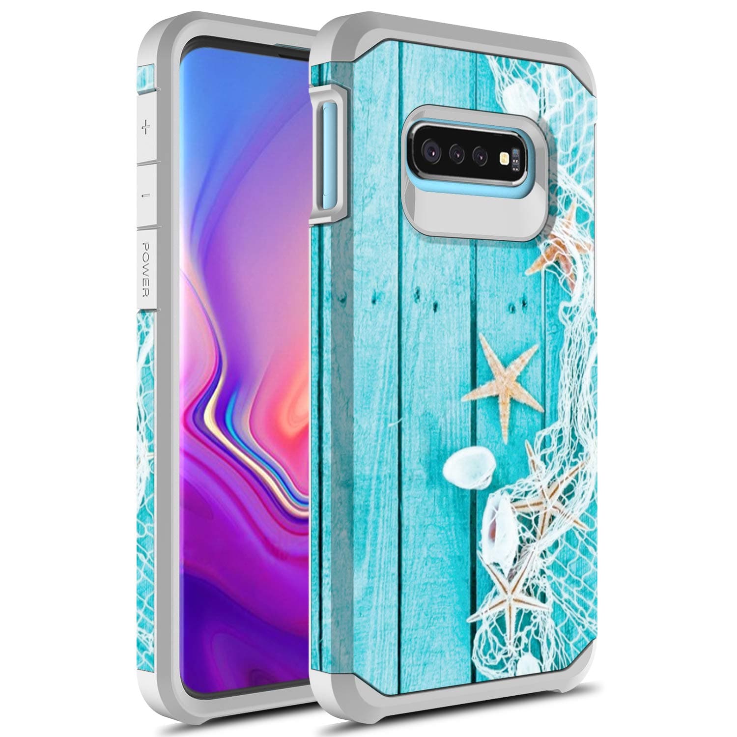 Rosebono FashionRosebono Compatible with Samsung Galaxy S10e Case, Slim Hybrid Dual Layer Shockproof Hard Cover Graphic Fashion Cute Colorful Silicone Skin Cover Armor Case for Samsung Galaxy S10e (Starfish)
