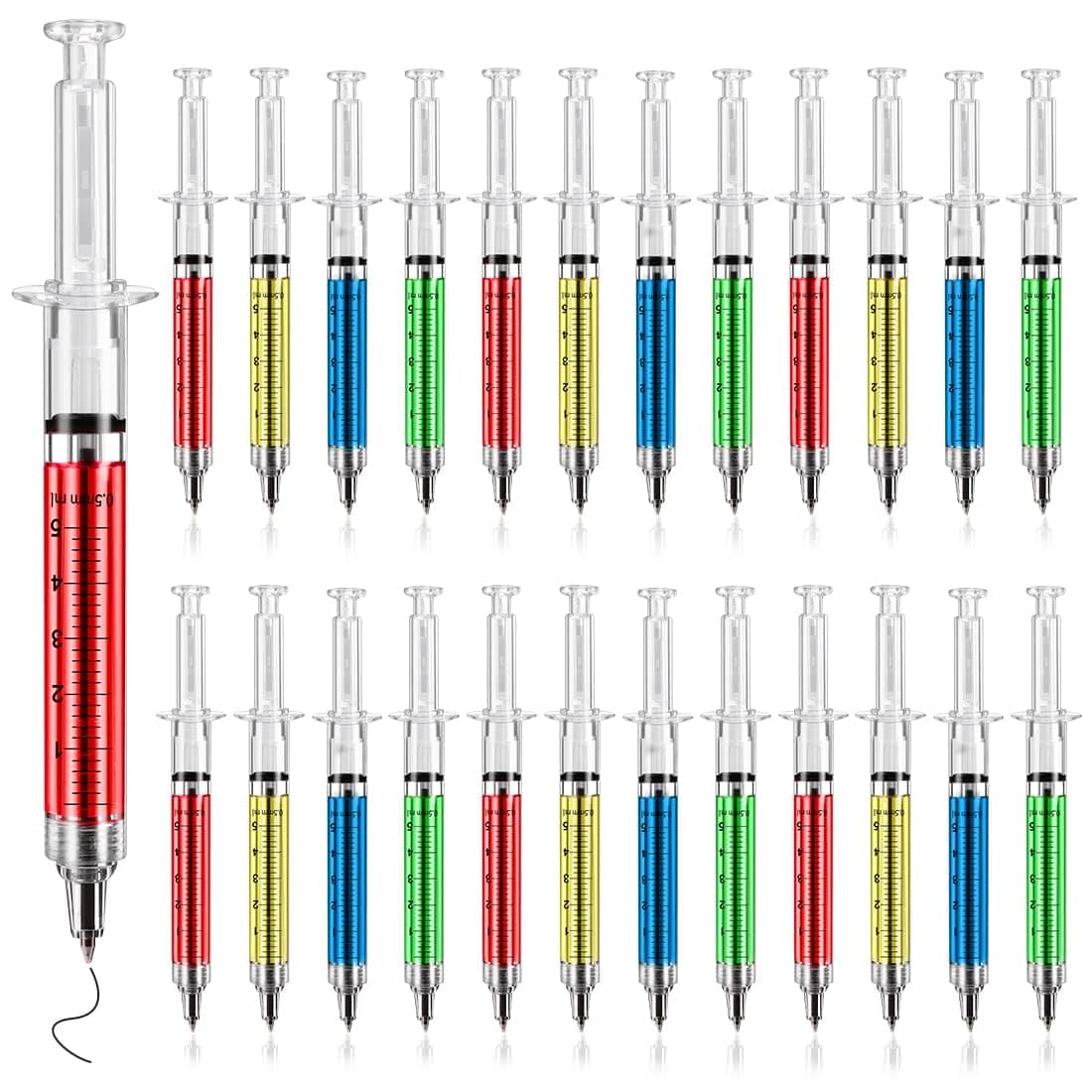 NALACAL Multi-Color Syringe Pen Writes In Black Ink, Nurse pens, Imaginary Doctor Play, Office Supplies Novelty Pens, Nursing School Supplies, Halloween Party Favors (Red, Green, Yellow, Blue, 24PCS)
