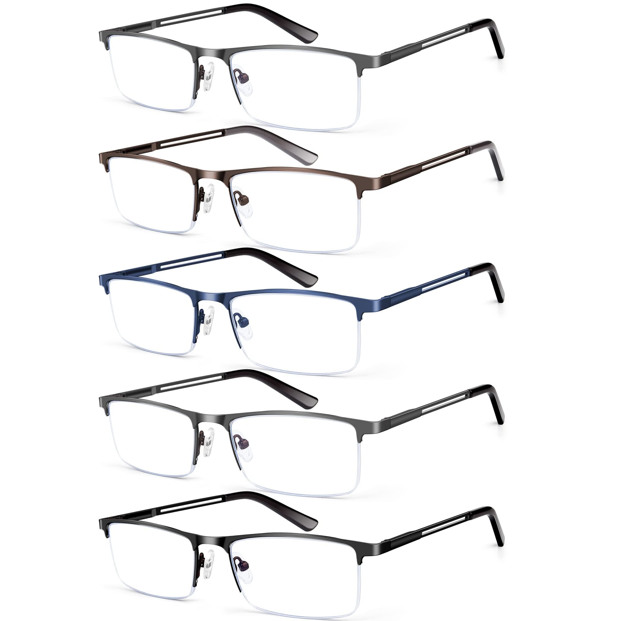 Blue Light Blocking Reading Glasses for Men, Half Frame Metal Readers Spring Hinge Eyeglasses Anti Eyestrain/Glare/UV