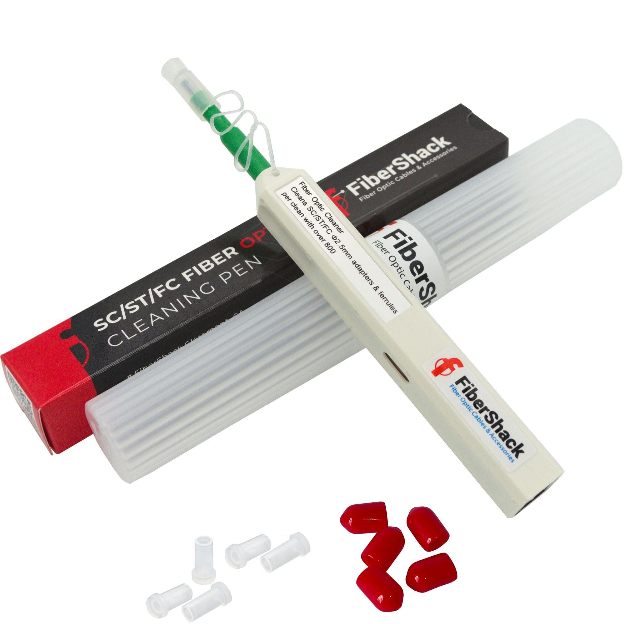 Fibershack - 2.5mm Fiber Optic ST Cleaner Pen & Dust Caps - FC & SC Fiber Cleaner Pen - 800+ Fiber Optic Connector Cleaner with Added Protection Case