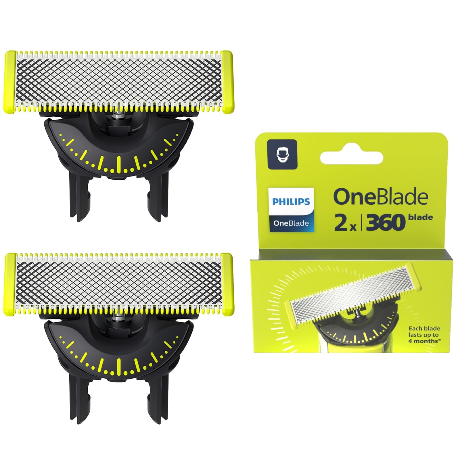 OneBlade Original 360 Blade Heads, Compatible with All OneBlade and Pro Electric Shaver & Trimmers, Original from Philips, 2X One Blade, 8-Month Supply (QP420/60)