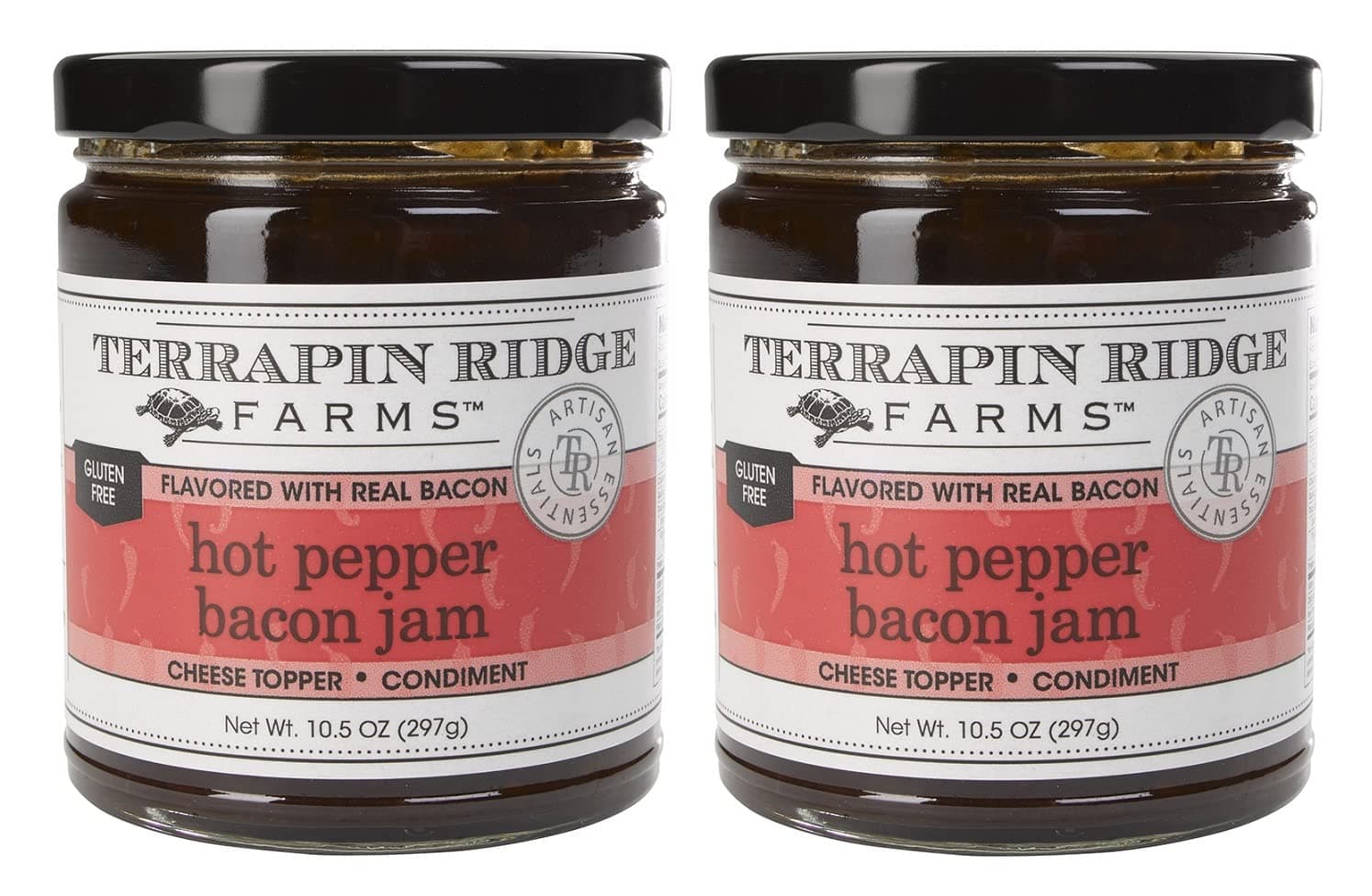 Terrapin Ridge Farms Hot Pepper Bacon Jam – Sweet & Spicy Spread with Real Bacon & Jalapeño – Gourmet Condiment for Cheese, Meats, and Appetizers – Two 10.5 oz Jar