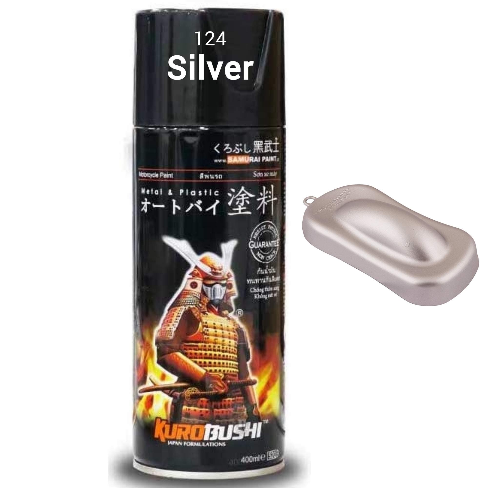 SAMURAI KUROBUSHI Spray Paint 1K Metallic #124- Silver (D-I-Y) 400ml, Silver Finish