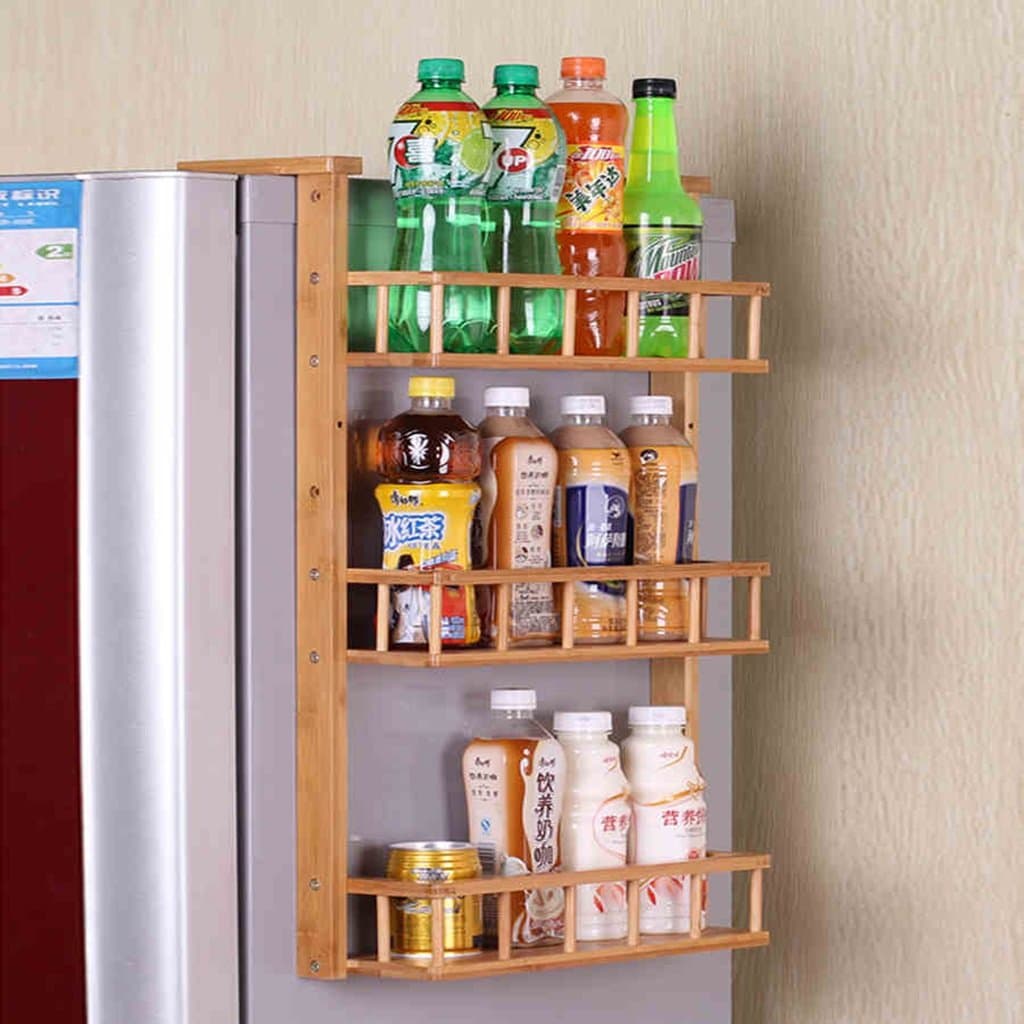 Spice Racks Kitchen Shelf Wooden Kitchen Supplies Shelves 3 Layers Fridge Wall Hanging Multifunction Kitchen Finishing Rack