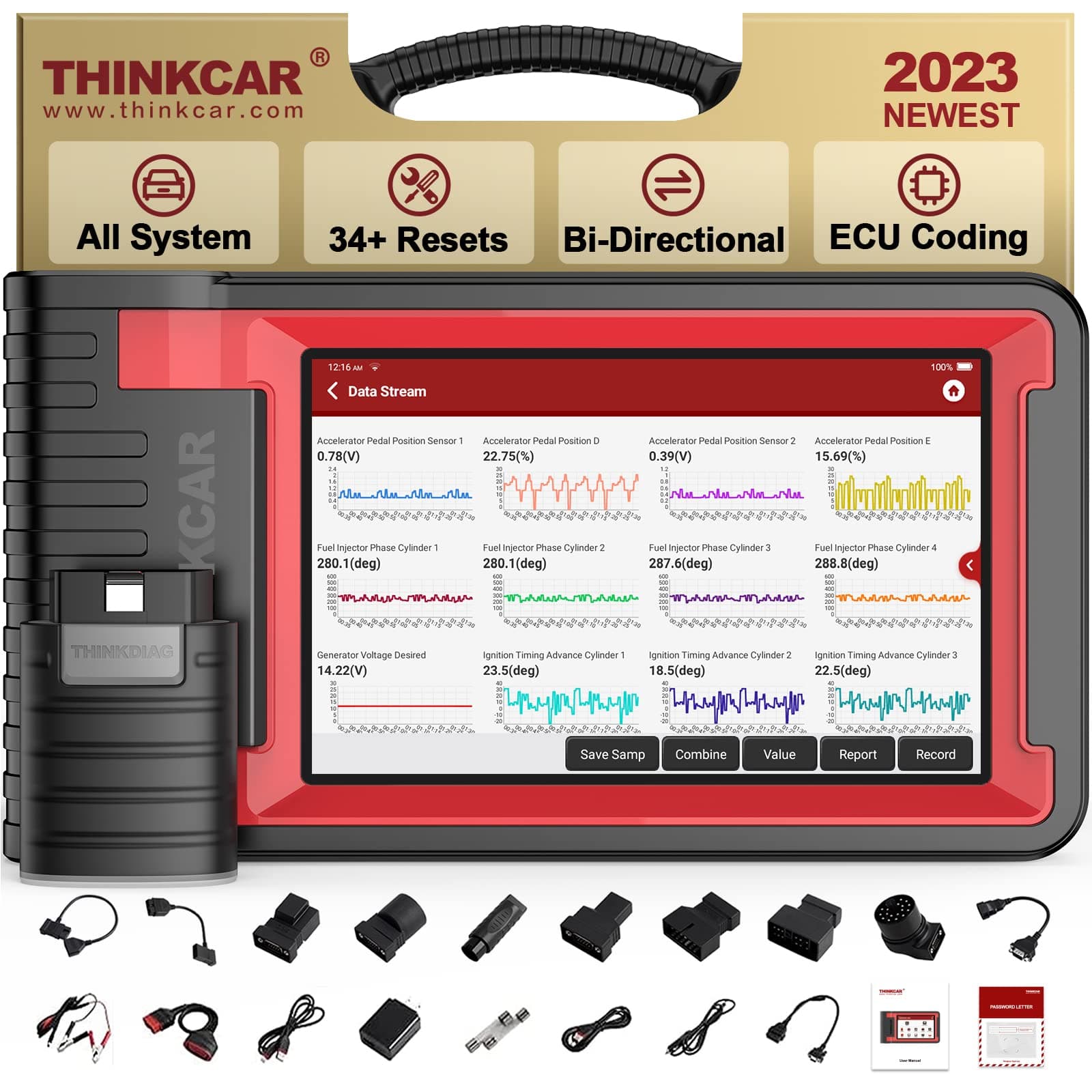 THINKCAR Bidirectional Scan Tool ThinkTool Pd8, 2023 New OEM Full System & 34+ Service Car Scanner Diagnostic for All Cars, ECU Coding, Key Programmer, AutoAuth for FCA SGW, Power Balance, Free Update