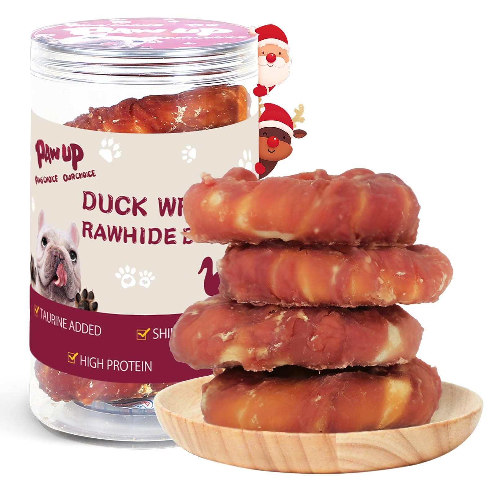 PAWUP Duck Dog Chews, Donut Rawhide Treat, Long Lasting Rawhide Ring, Natural w/Taurine, 12.5oz