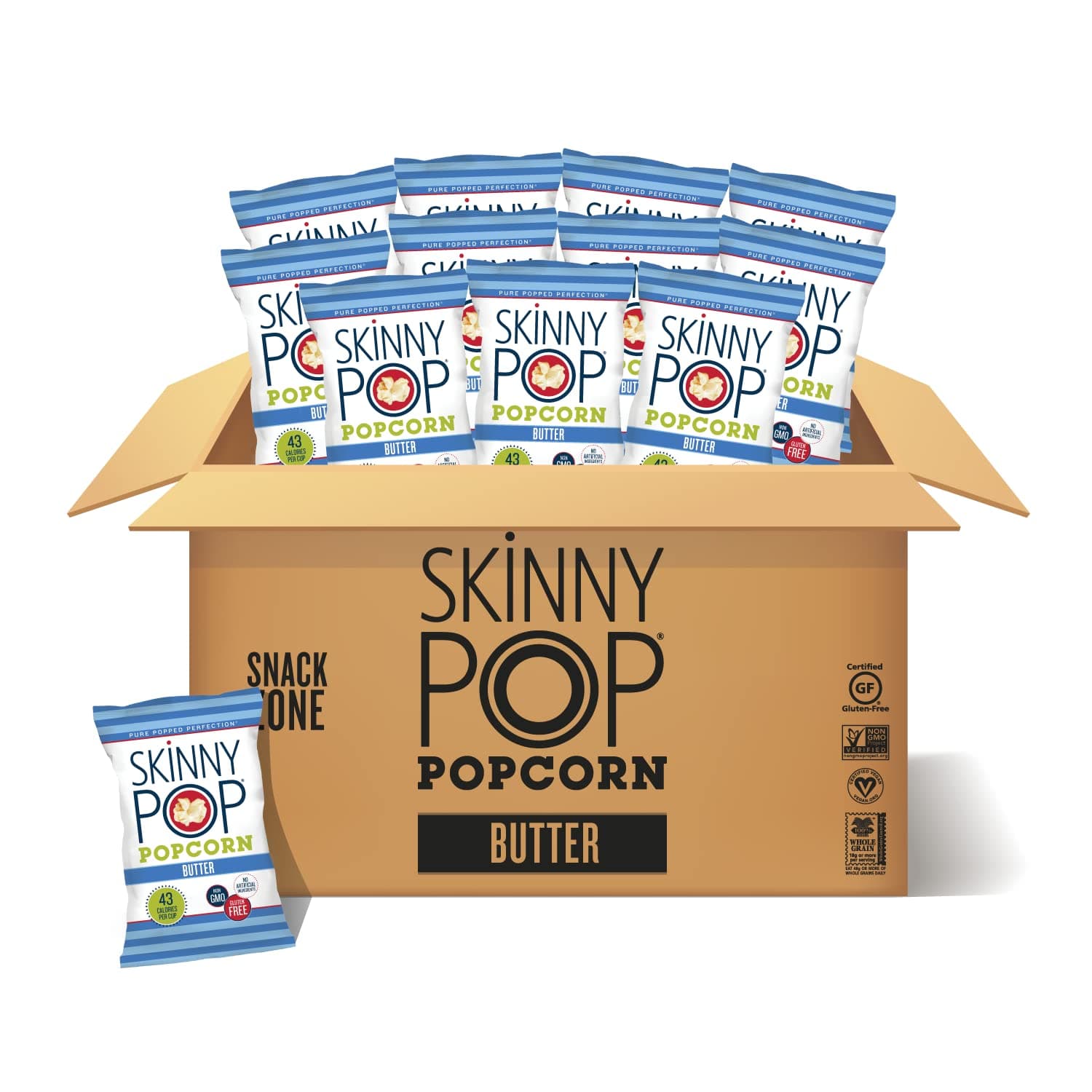 Butter Popcorn , 12ct, 1oz Individual Snack Size Bags, Skinny Pop, Healthy Popcorn Snacks, Gluten Free