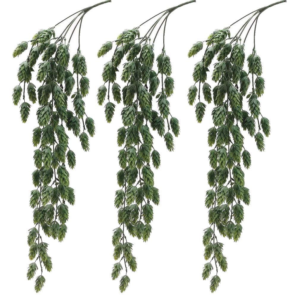Aisamco 3 Pcs Artificial Hops Flower Vine Garland Plant Fake Hanging Vine Hops Faux Hops Artificial Hanging Plants in Frosted Green 29.5" in Length for Indoor Outdoor Front Porch Flower Decor