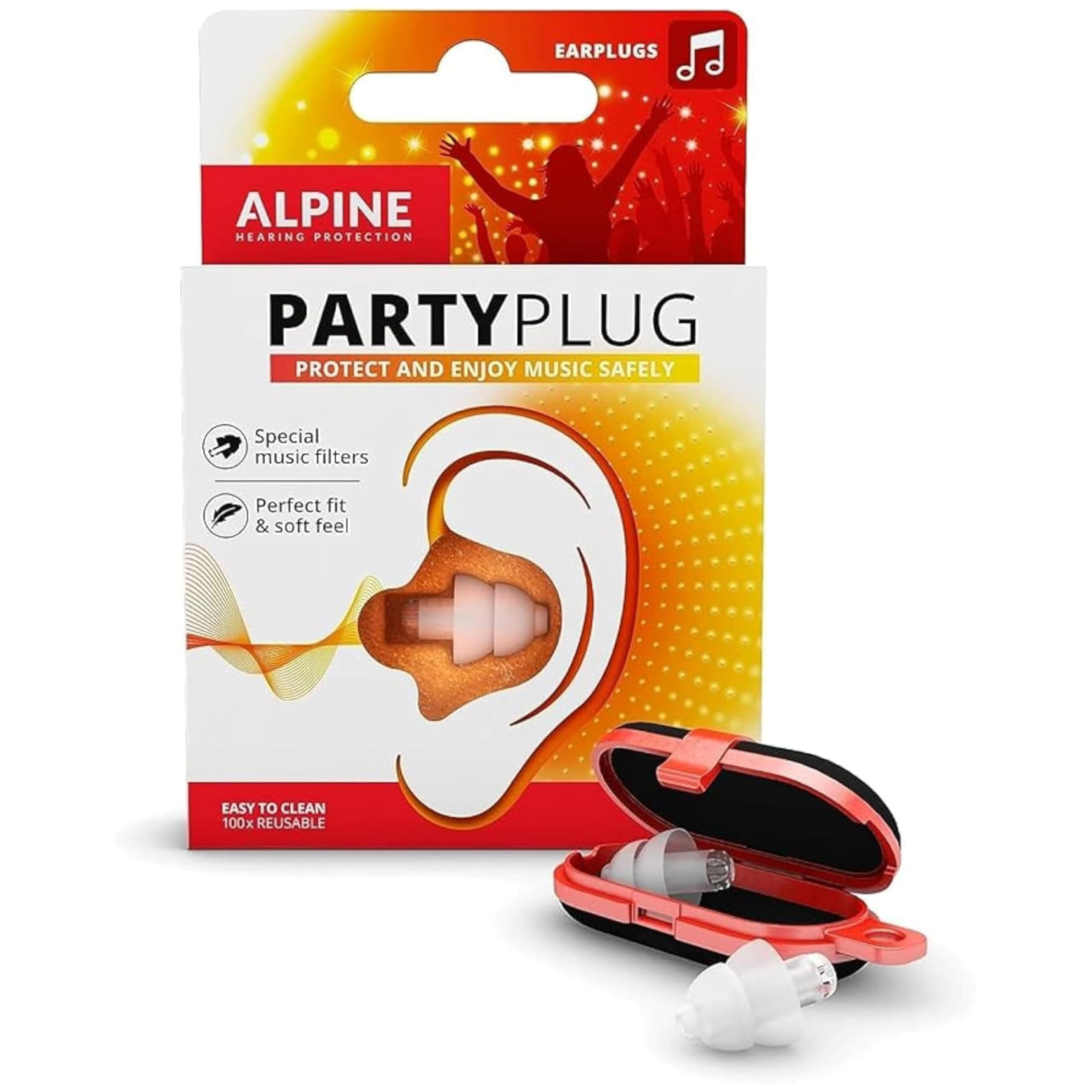 Alpine Hearing Protection PartyPlug Music Earplugs - Noise Reduction for Concerts, Parties & Festivals - Hypoallergenic, Reusable, Transparent