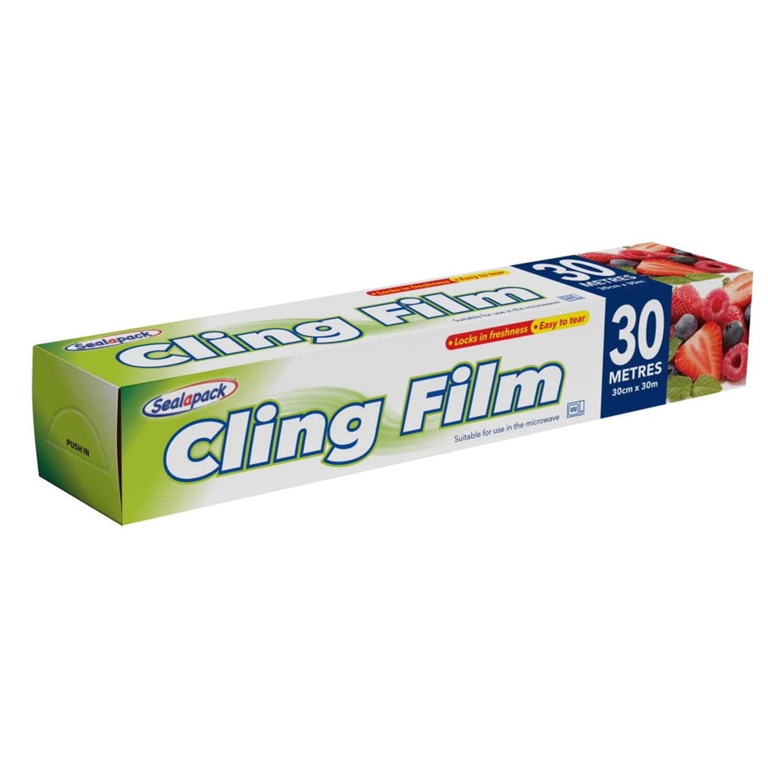 Cling Film All Purpose Food Wrap with Cutter for Storing Food Roasting Cooking Baking Freezing 30cm X 30M (Cling Film)