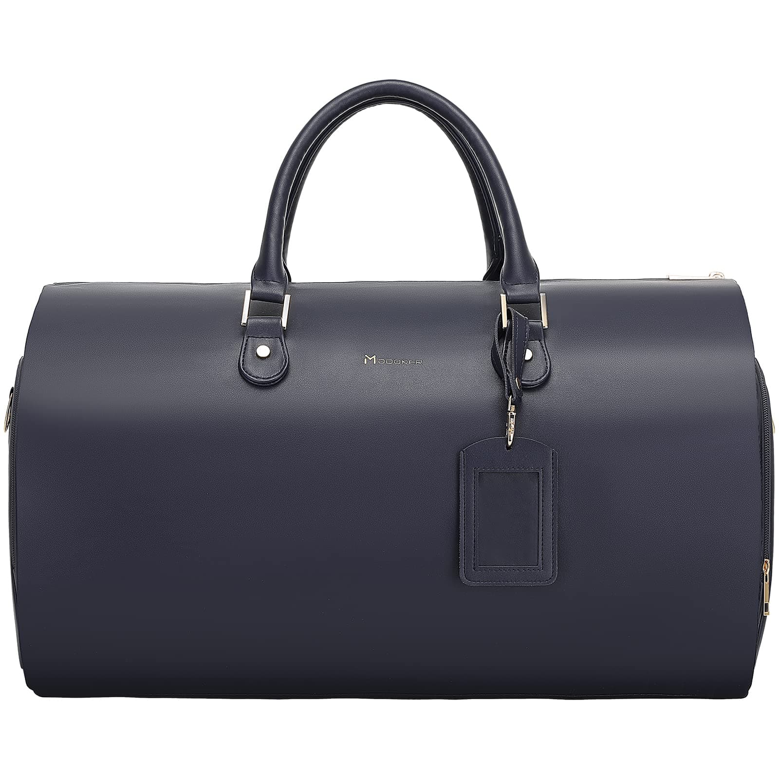 Modoker Women Convertible Leather Garment Bag with Shoulder Strap, Carry on Garment Duffel Bag - 2 in 1 Hanging Suitcase Suit Travel Bags, Blue