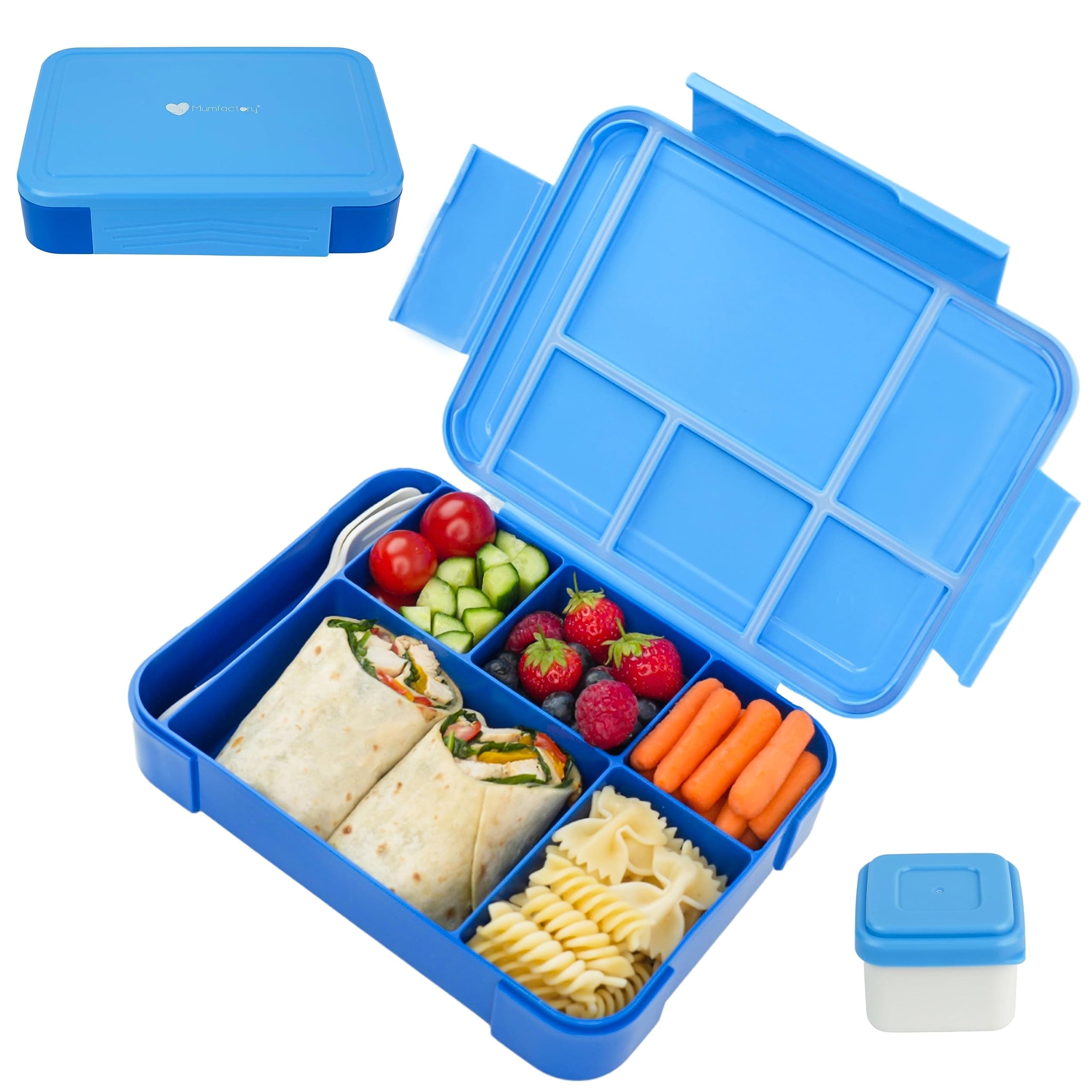 – Lunch Box For Kids School, Bento Lunch Box Kids Adults, Leakproof with 5 Compartments and Cutlery Set, 1330 ML (Blue)