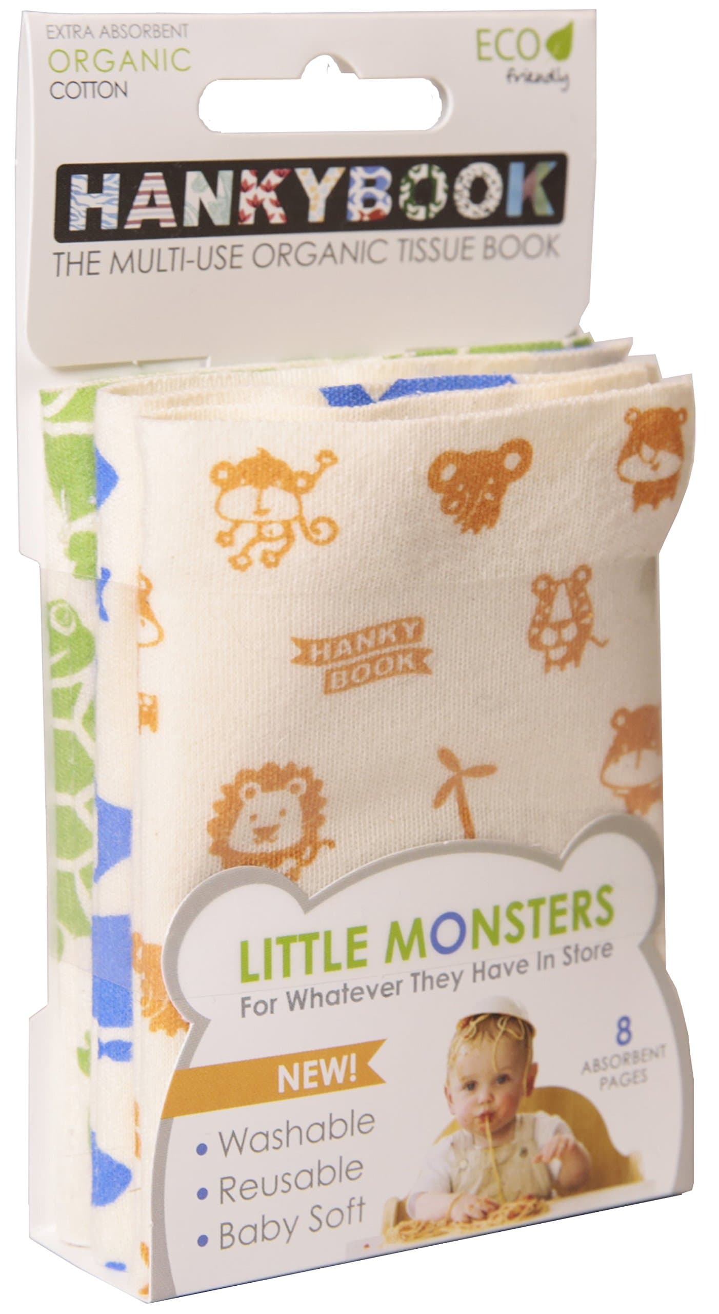 HankyBook Eco Friendly Baby Wipe Book (Set of 3), Compact and Portable with 8 Soft and Absorbent Organic Cotton Pages to Clean Baby Dribbles On-The-go