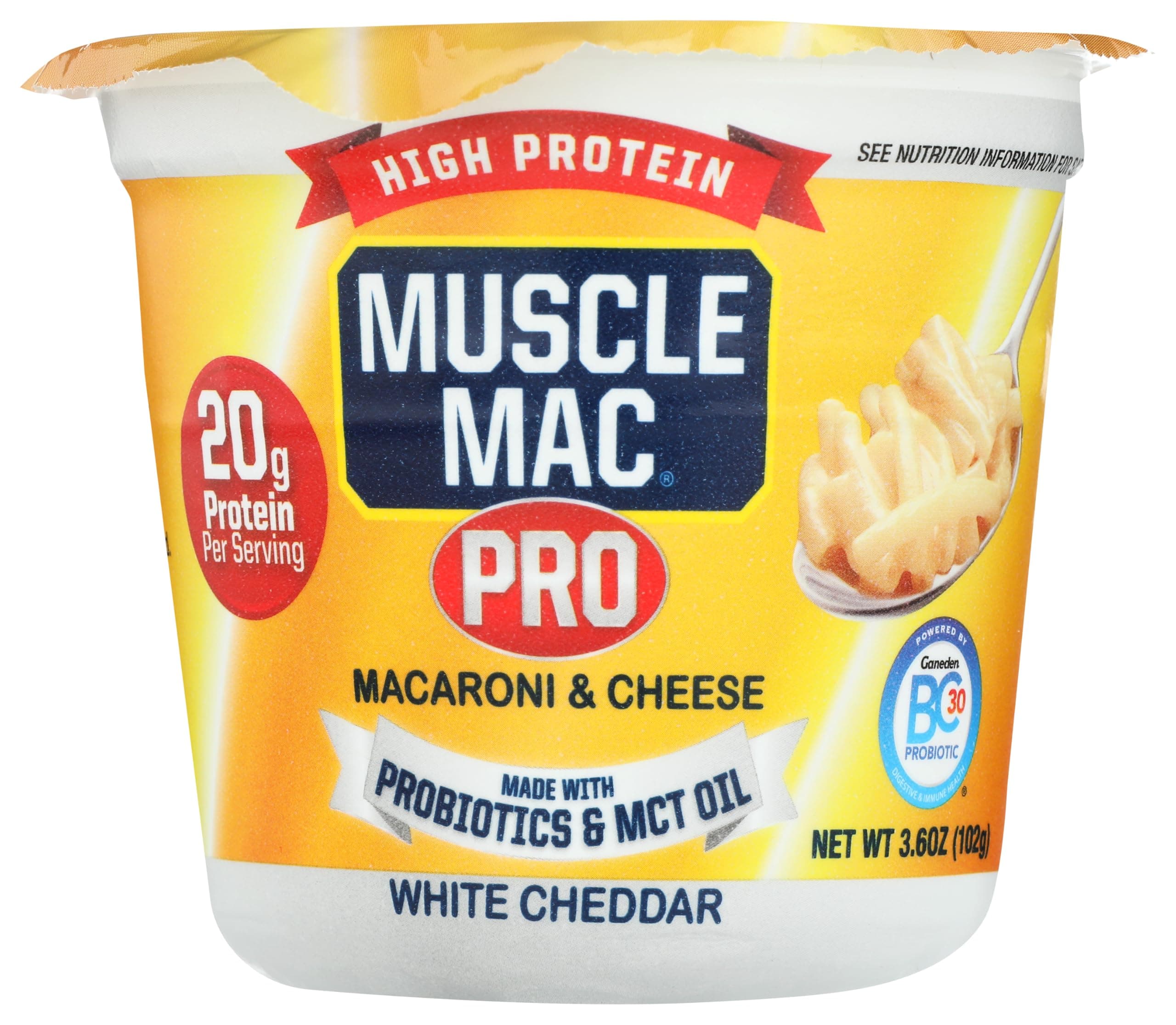 Macaroni and Cheese Microwavable Cups Made With Probiotics And MTC Oil, 20g Protein Per Serving, Real White Cheddar Cheese By MUSCLE MAC PRO (6 Pack)