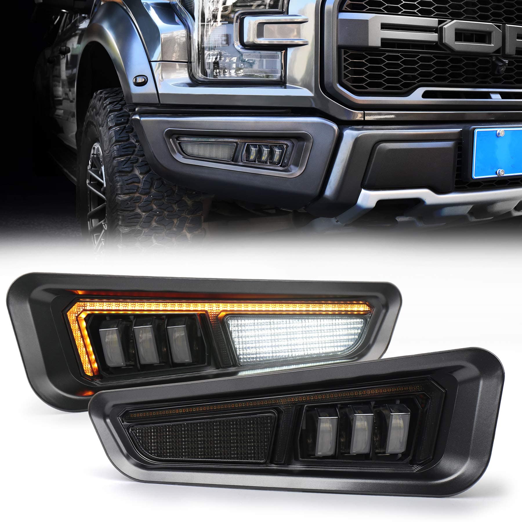Raptor Fog Lights with Sequential Amber Turn Signal DRL Bumper Fog Driving Lights Compatible with Gen 2 Ford F150 Raptor 2017 2018 2019 2020