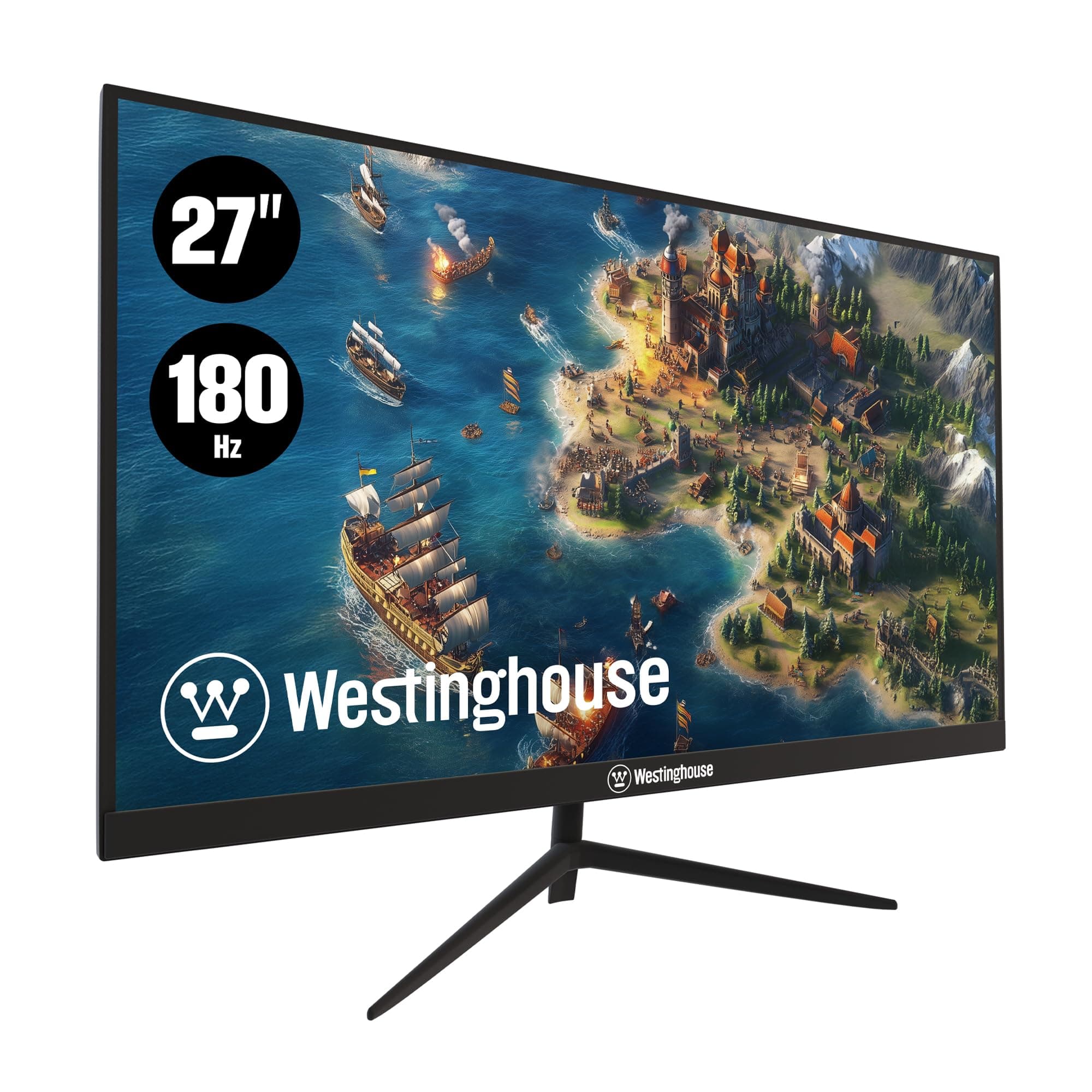 Westinghouse 27 Inch Flat Gaming Monitor, 180Hz, 1ms, AMD FreeSync Support, Low Motion Blur, 1080p Full HD IPS Display, for Office, PC & Console Games with Built in Speakers, 1x DisplayPort, 2X HDMI