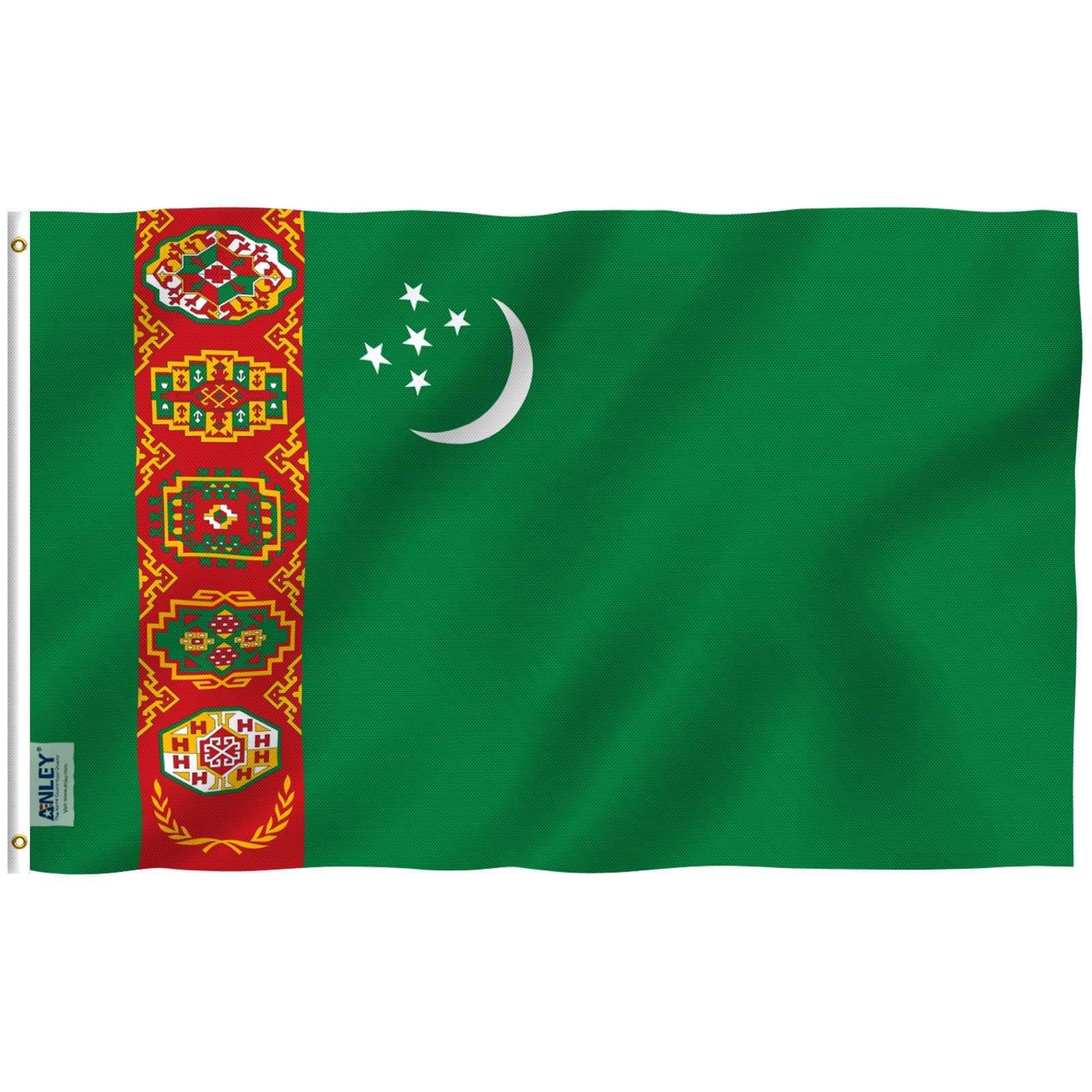 Anley Fly Breeze 3x5 Feet Turkmenistan Flag - Vivid Color and Fade Proof - Canvas Header and Double Stitched - Turkmen Flags Polyester with Brass Grommets 3 X 5 FT