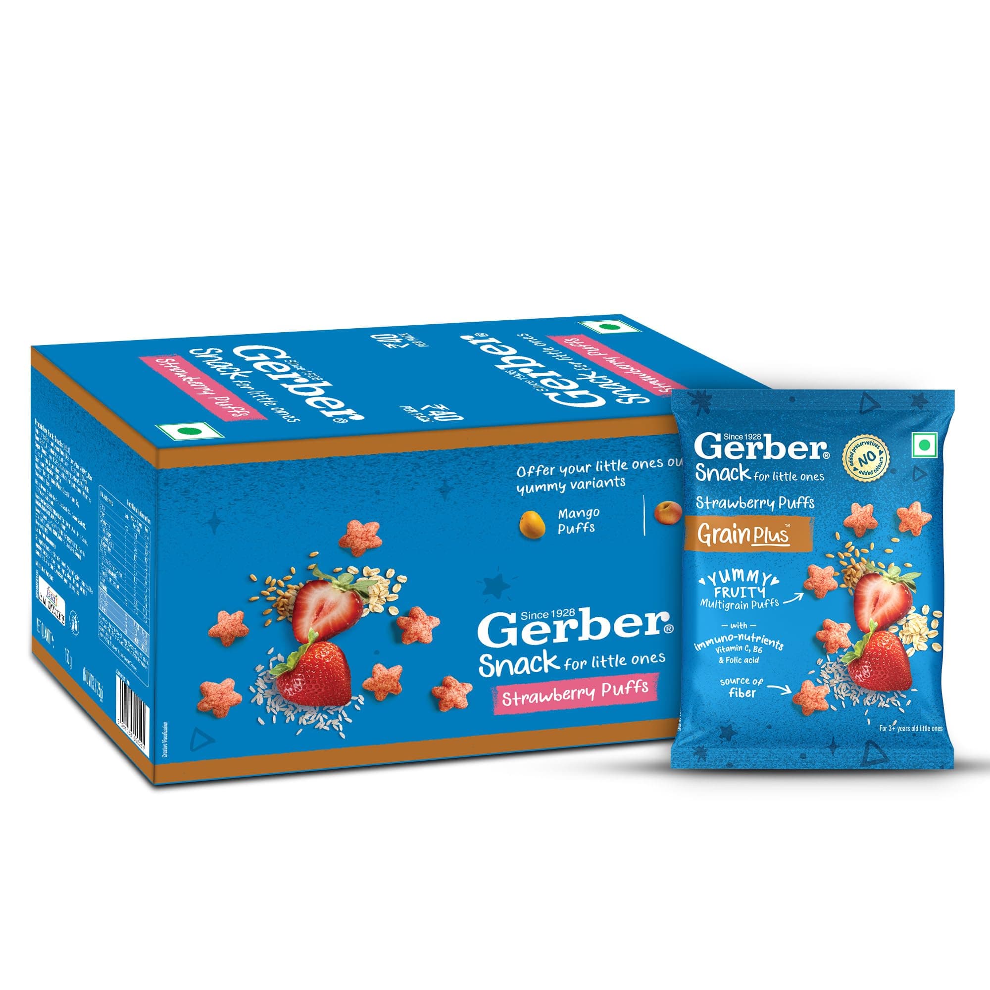 GerberSnacks – Strawberry Puffs for Kids| Yummy and Nutritious | Made with Multigrain Oats, Wheat & Rice | Source Of Fiber | Not Fried | No Added Colors Or Preservatives | Travel Friendly & Ready to