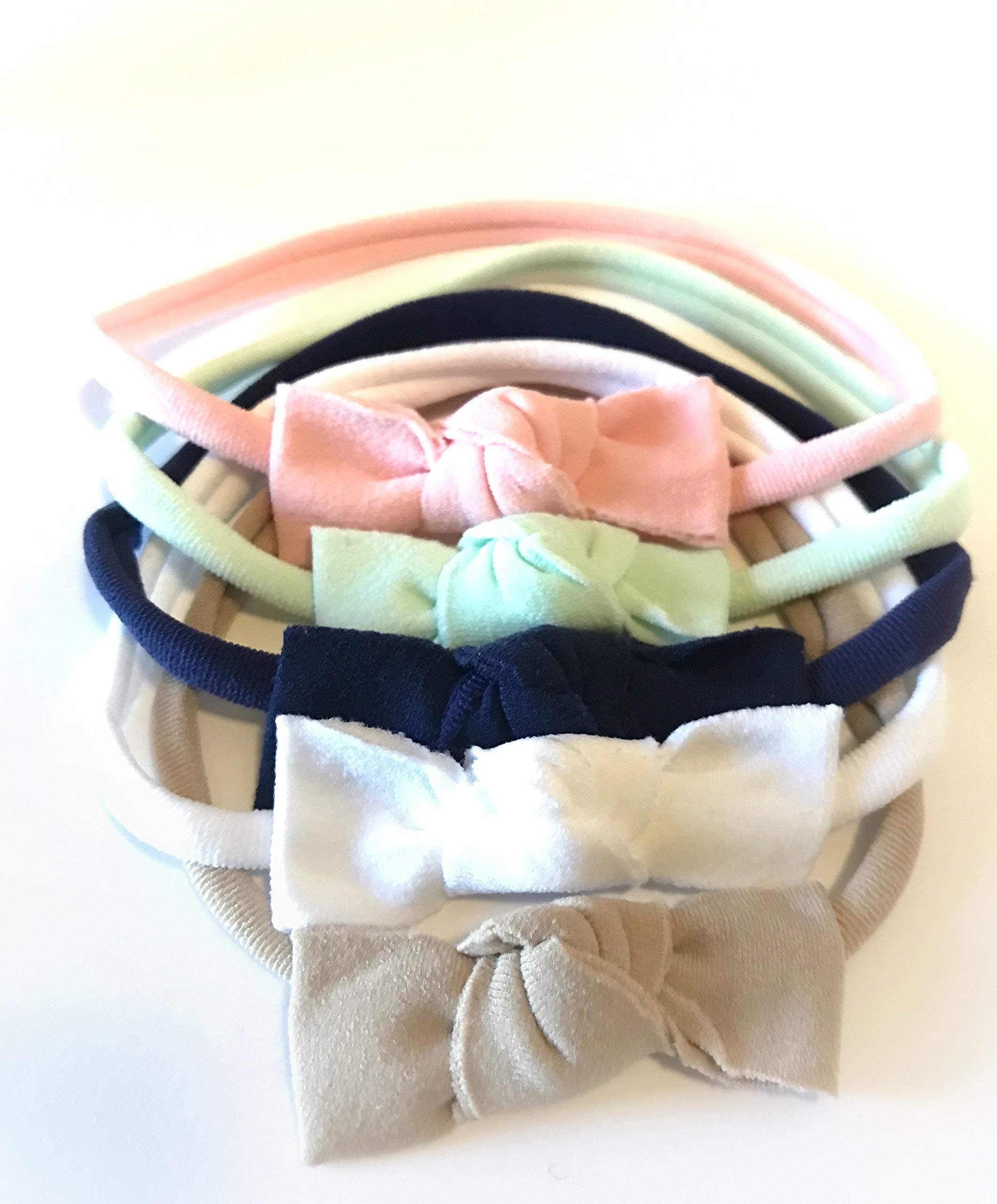 Unique Baby Girl Bow, Nylon Soft and Stretchy Headbands 5PC By OwlAdoreYou