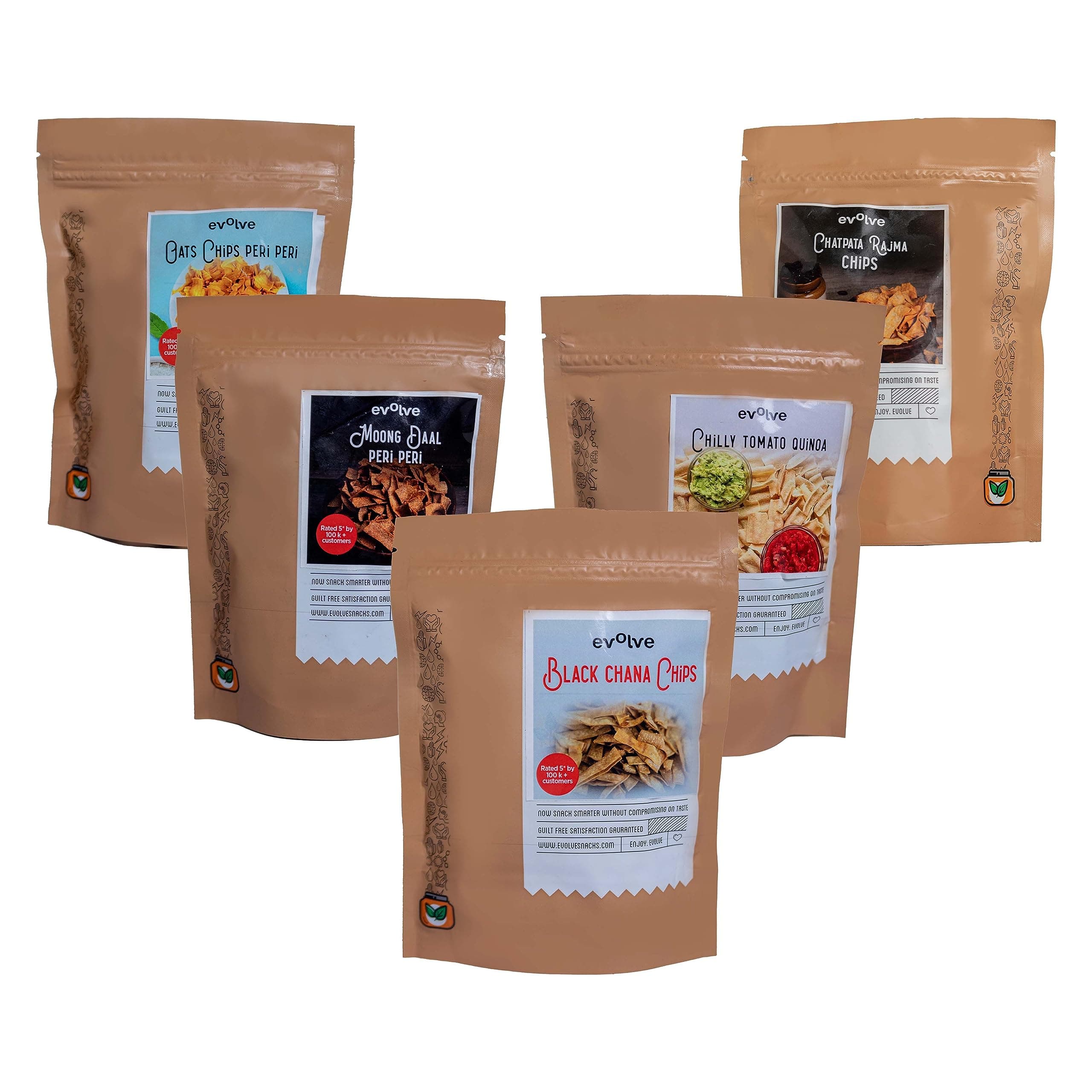 Spicy Crunch Snacks Combo | Chatpata Rajma, Moong Dal Peri Peri, Chilly Tomato Quinoa, Oats Peri Peri & Black Chana Chips | High-Protein & Wholesome Munchies | 250g (50g Each, Pack Of 5)