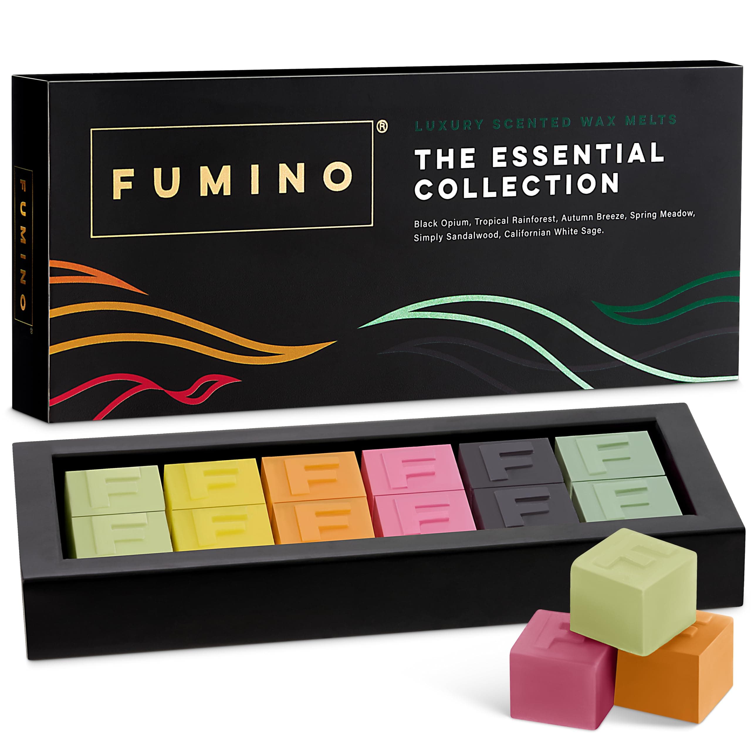 Wax Melts Fumino Fresh Handmade Luxury Strong Scented Multipack Essentials Bundle 12 Cubes 6 Fragrances with Beeswax and Coconut Oil