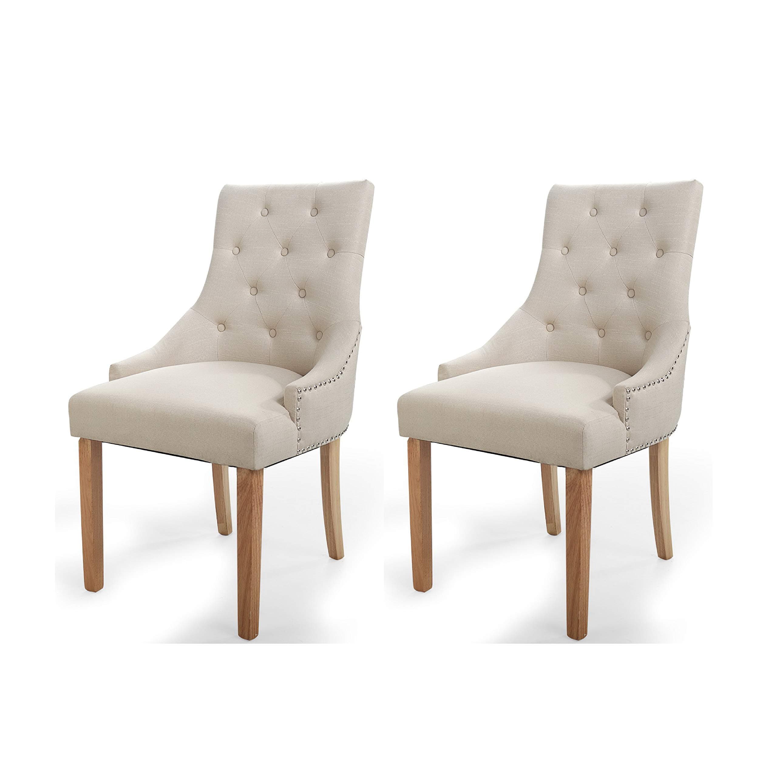 Set of 2 Elegant Fabric Upholstered Dining Side Chairs Living Room Chair w/Nailed Trim Beige
