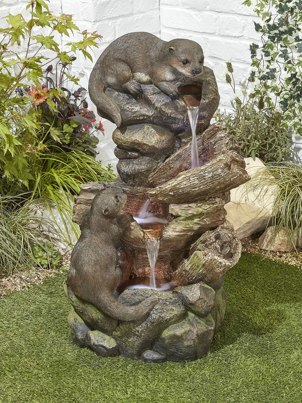 Otter Pools Water Feature – Mains Powered, No Plumbing, Outdoor Garden Fountain with Recirculating Pump and LED Lights, Polyresin, Patio & Garden