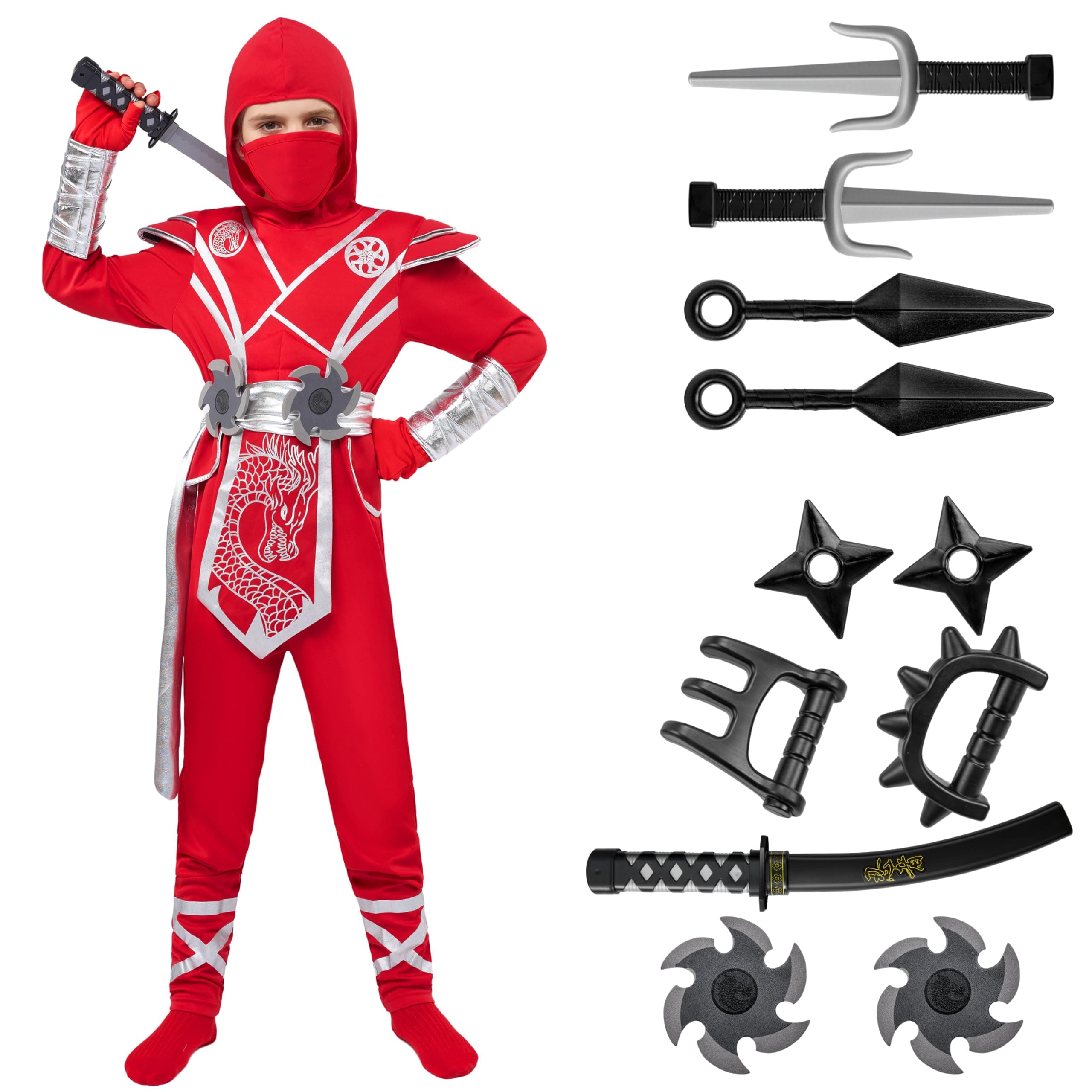 Spooktacular Creations Halloween Ninja Costume Kids, Ninja Dragon Jumpsuit Set, Boys Halloween Costume for DressUp Party