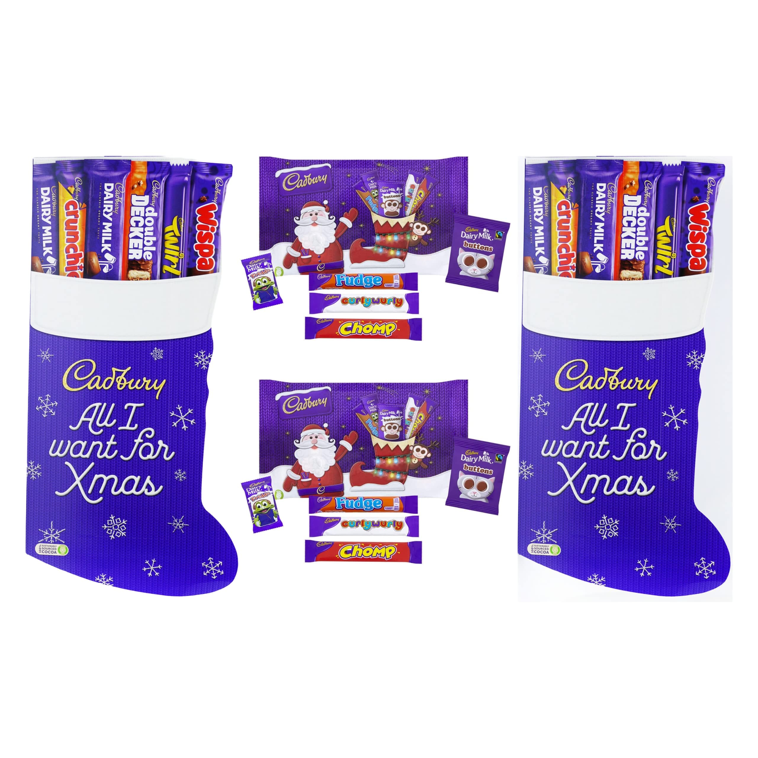 2 x Cadbury Christmas Chocolate Stockings and 2 x Cadbury Chocolate Selection Box | Cadbury Chocolate Hamper | Christmas Eve Box | Stocking Fillers | Gift For Men Women Family Boys Girls