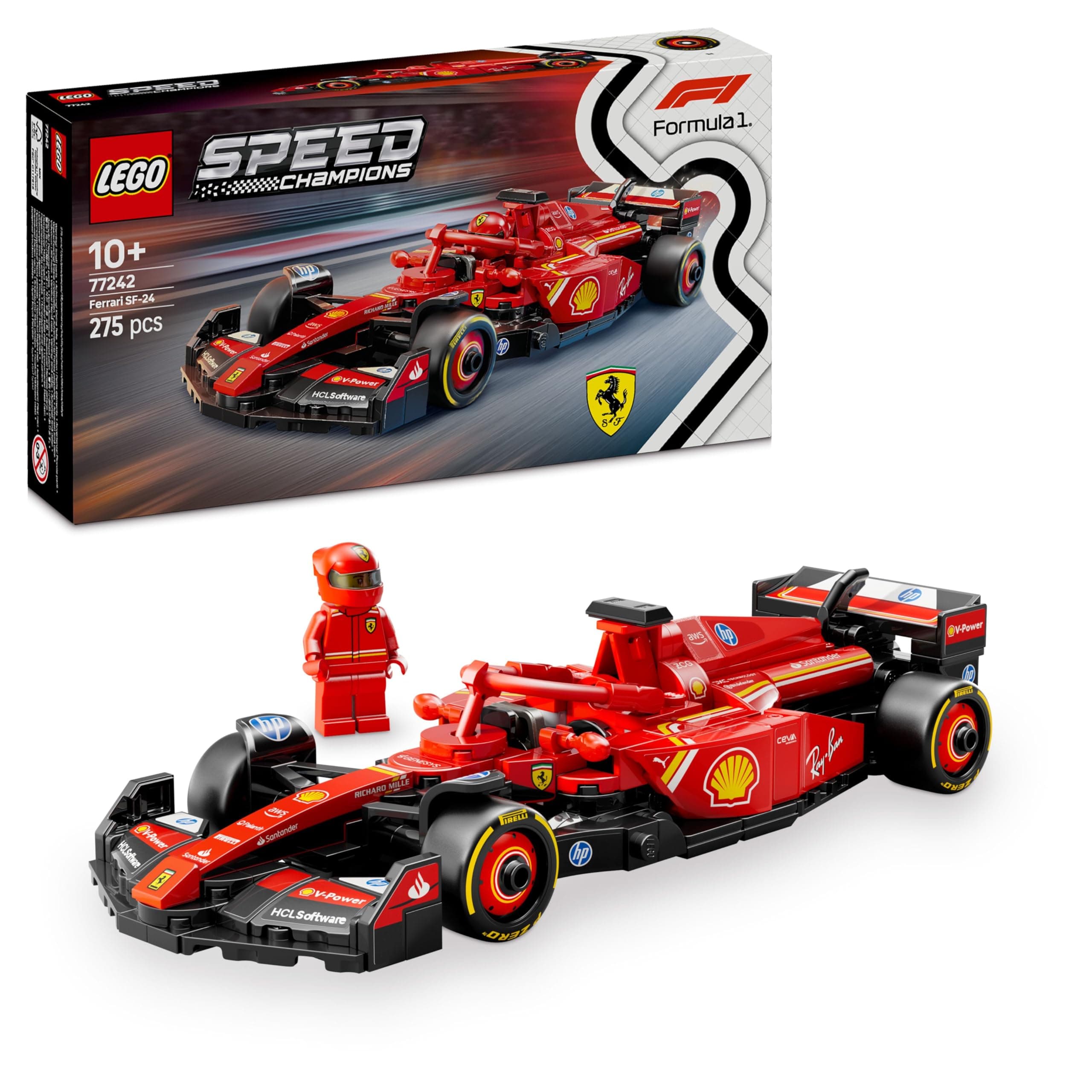Speed Champions Ferrari SF-24 F1 Race Car Toy with a Collectible Formula 1 Driver Minifigure - Model Kits for 10+ Year Old Boys & Girls or Adult Motorsport Fans 77242