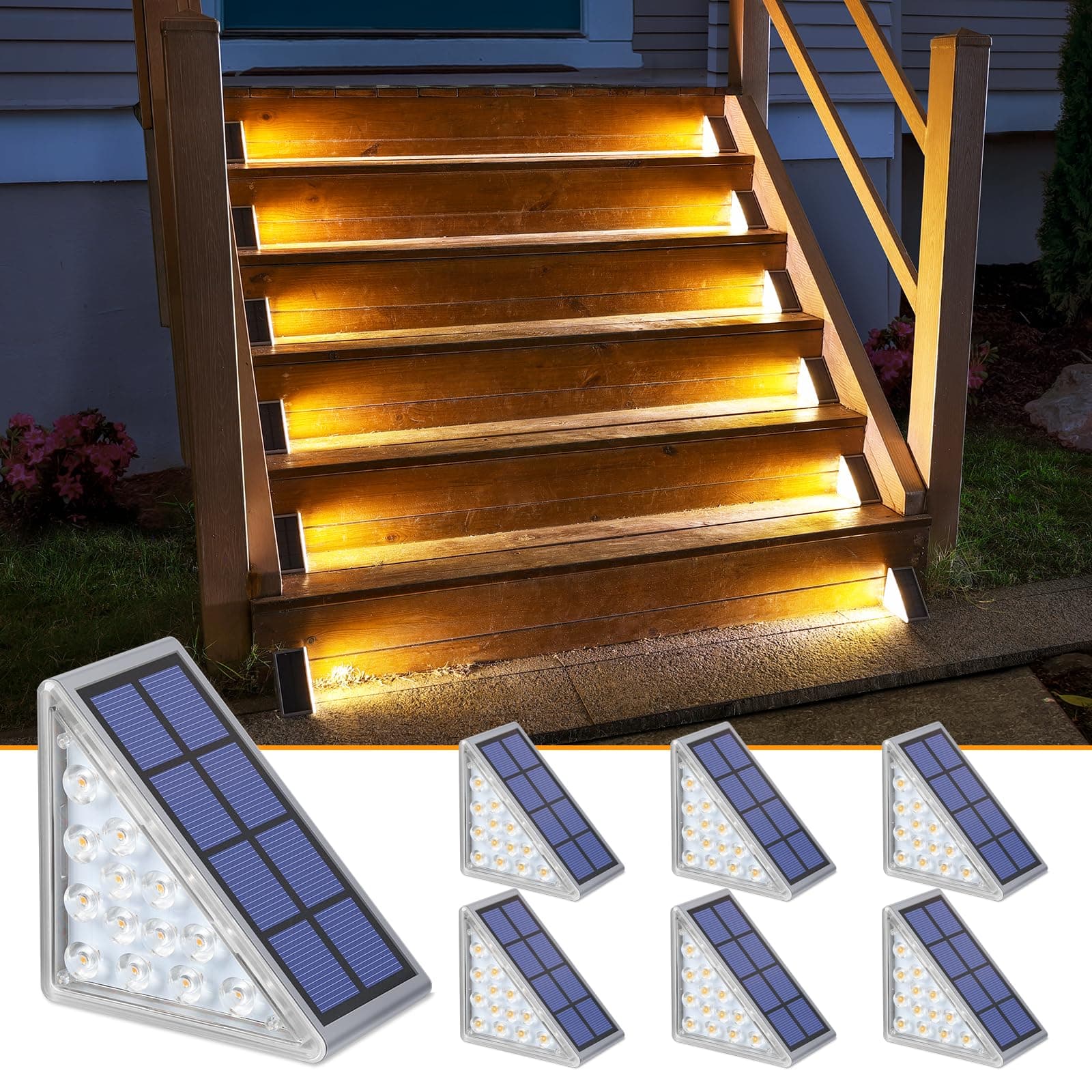 NIORSUN Solar Step Lights 6 Pack, Outdoor Stair Lights Waterproof IP67 with Auto On/Off - 3000K Warm White for Steps, Stairs, Deck, Patio, Yard, Porch, Garden, Sidewalk, Front Door
