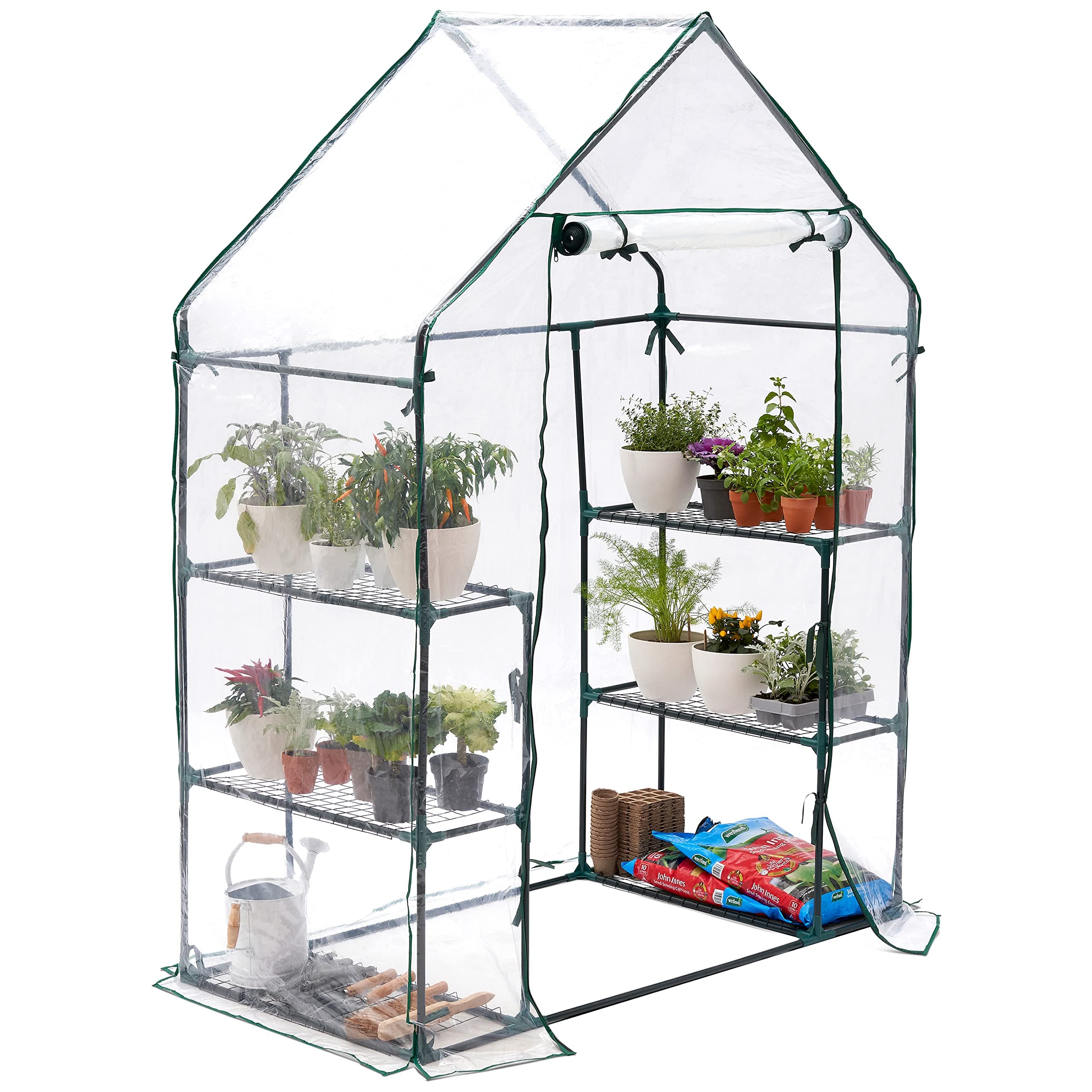 BRAMBLE Garden Greenhouse with 6 Shelves (15 kg Max Weight per Shelf), Durable & Waterproof Tarpaulin, Ropes & Pegs – Strong & Easy to Assemble – 195 x 143 x 73 cm