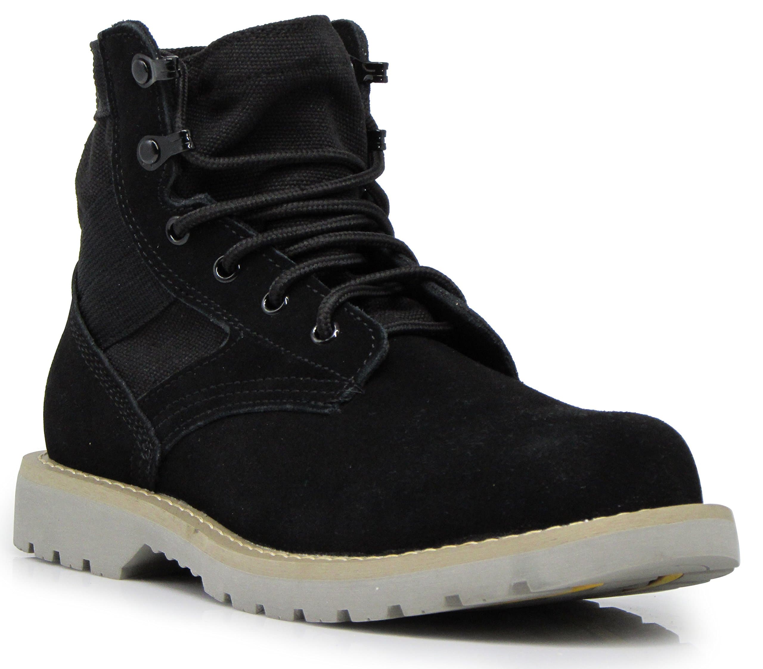 BRV Men's Genuine Leather Military Winter Snow Boots Storm Water Resistant Heavy Duty Snow Ankle Boots Rubber Sole Shoes