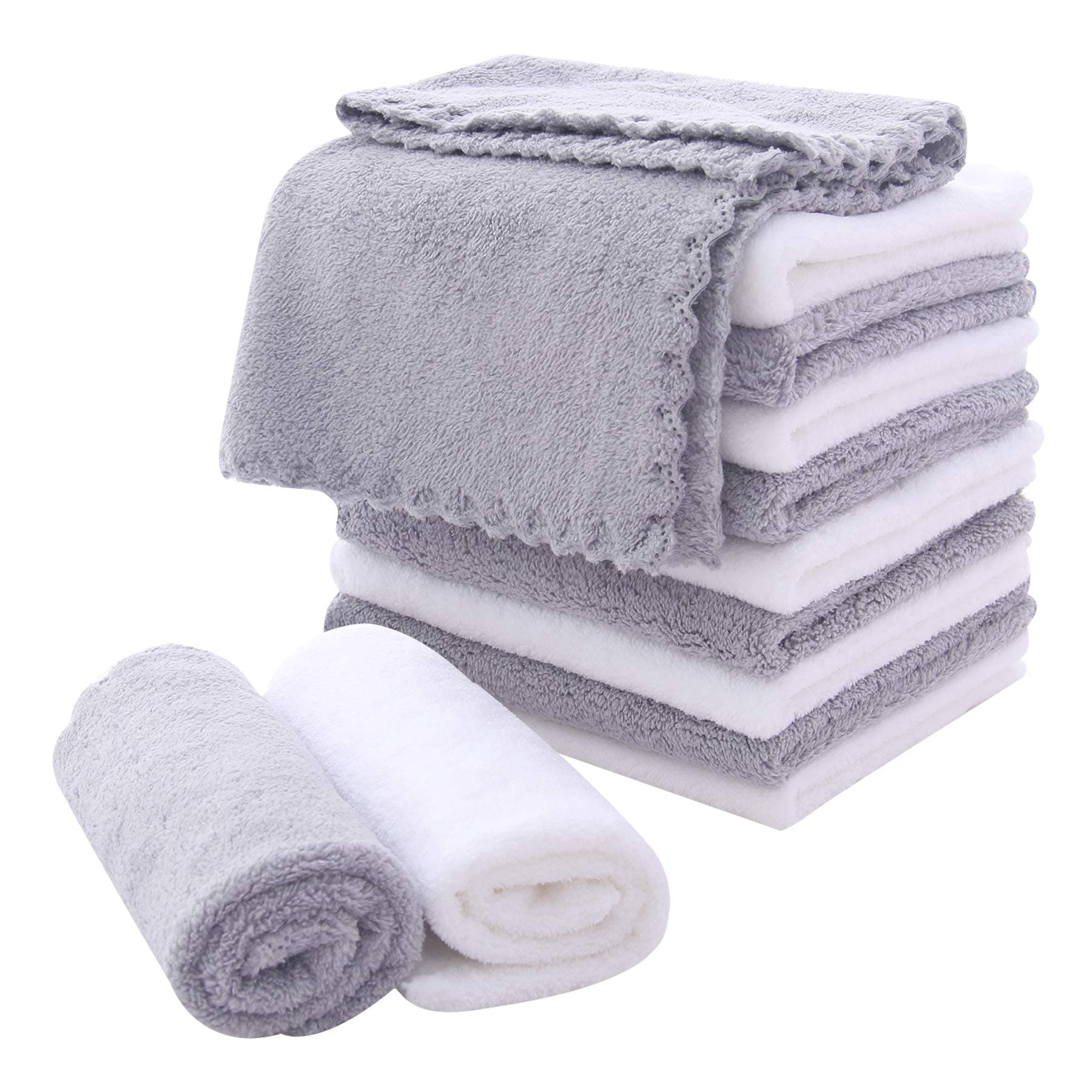 MOONQUEEN Microfiber Facial Cloths Fast Drying Washcloth 12 Pack - Premium Soft Makeup Remover Cloths - Highly Absorbent