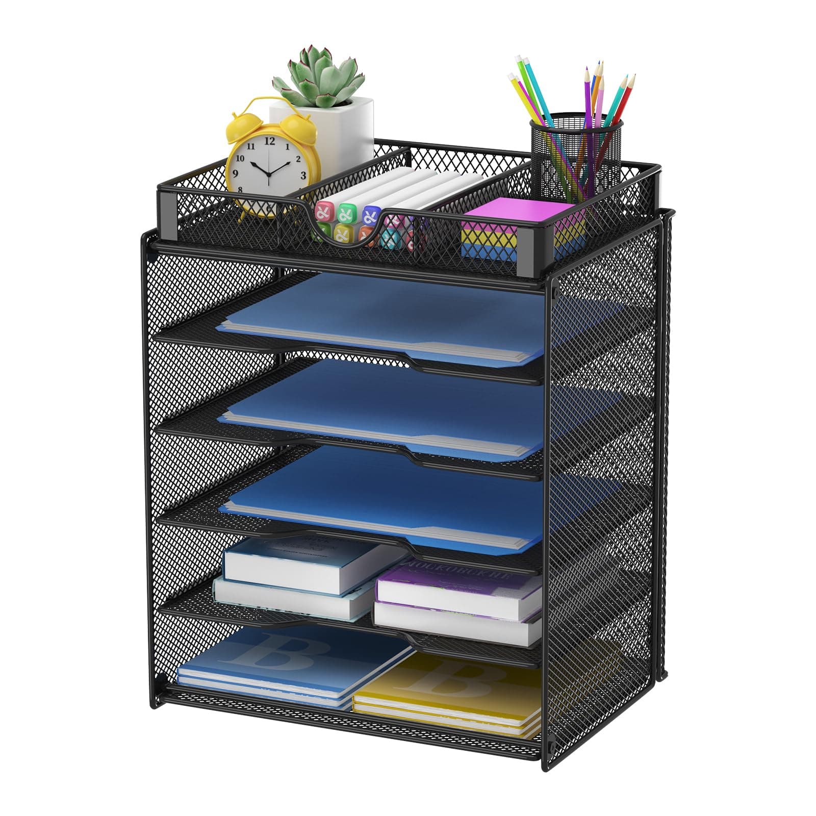 Samstar Letter Tray Organizer, Mesh Desk File Organizer Paper Sorter Holder 5-Tier with 1 Extra Drawer, Black