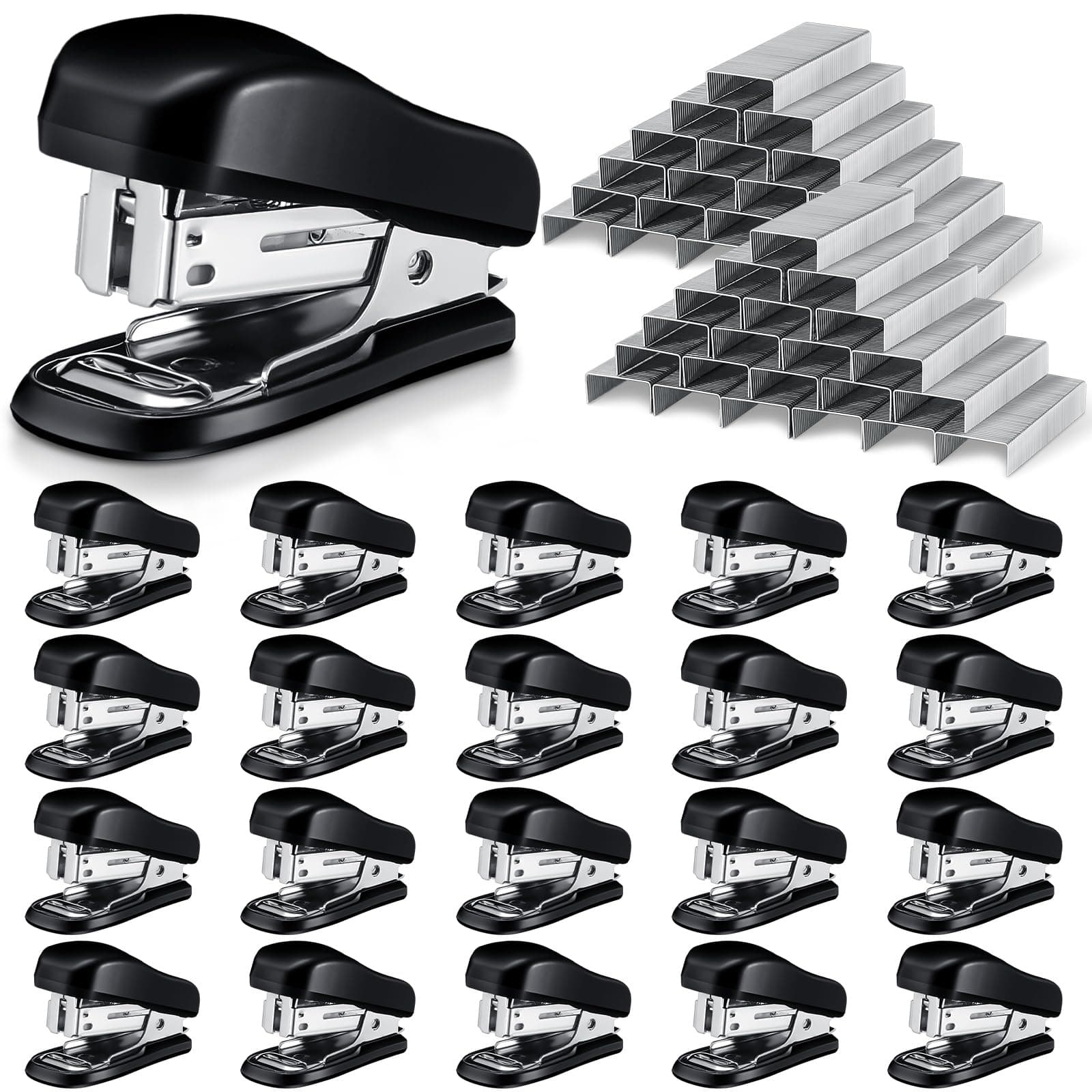 Sherr 20 Pack Mini Staplers Bulk with 15000 Nail, Office Staplers for Desk 25 Sheet Capacity, Hand Held Desk Students Teachers Supplies for School Office Business Non Slip Base Black
