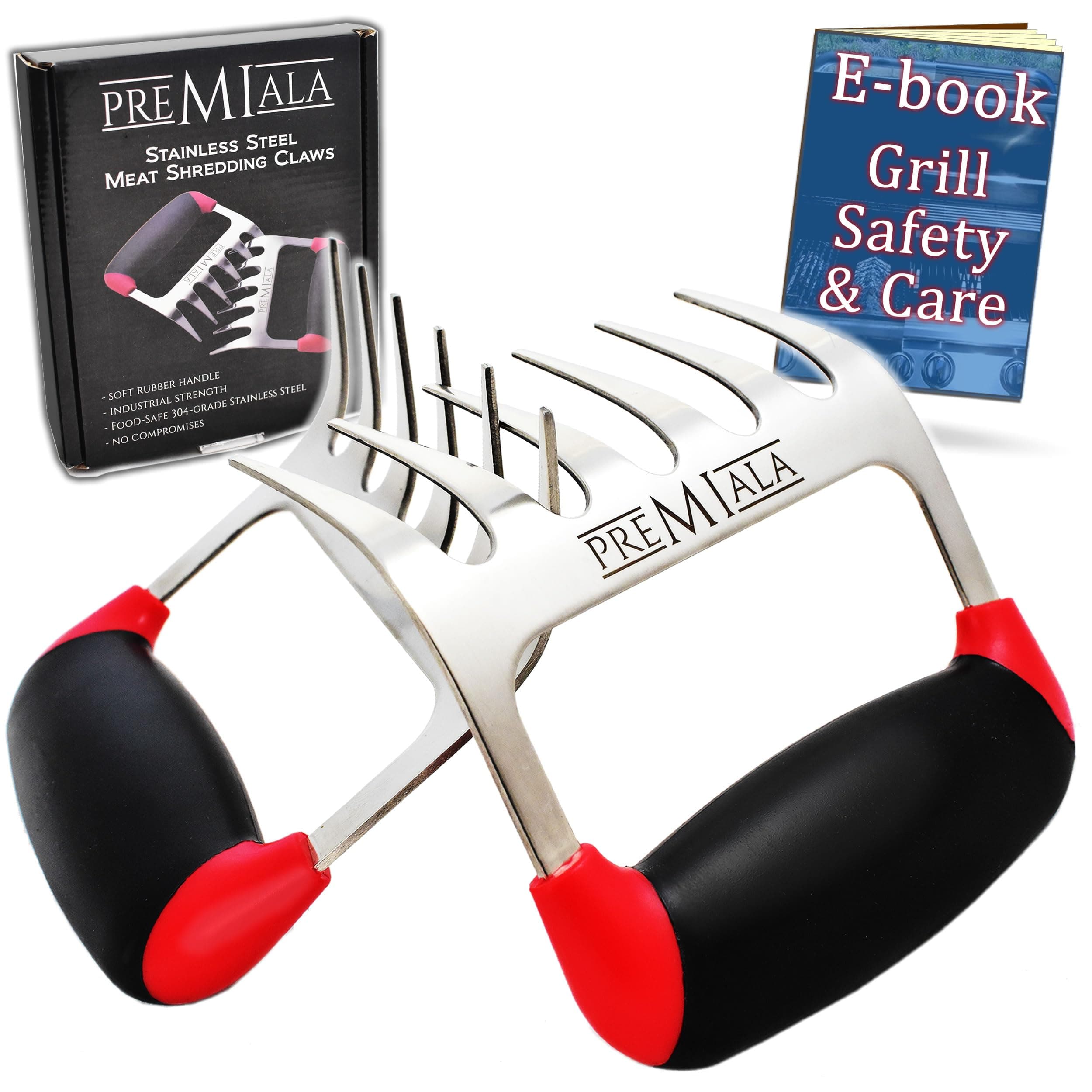 Meat Claws Stainless Steel - Premium high-grip soft-touch rubber handles for ultimate comfort! 100% dishwasher safe, shreds Pulled Pork and BBQ Meat effortlessly!