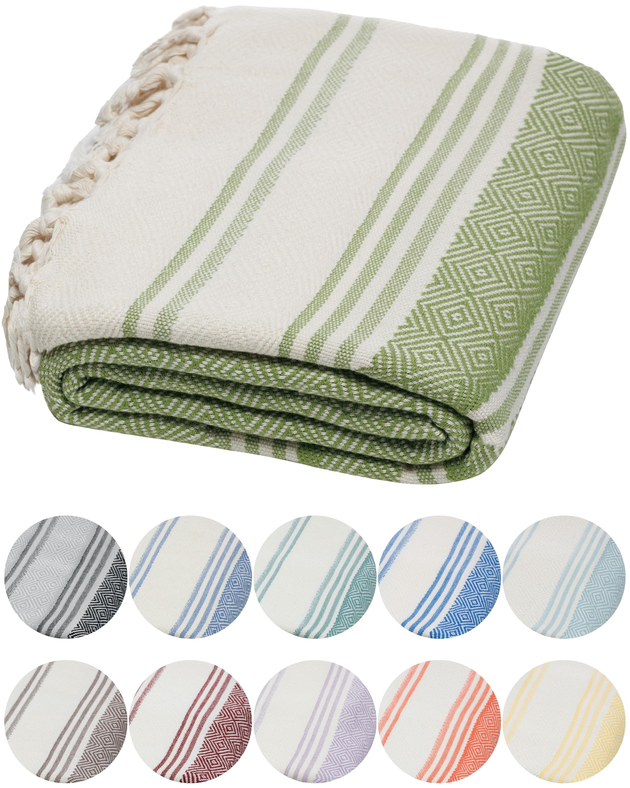 DEMMEX Organic Turkish Cotton Beach Bath Hammam Towel – Quick-Dry, Lightweight, Sand-Free Beach Towel & Blanket – Luxury Bathroom & Hammam Towel Peshtemal, OEKO-TEX Certified, 180x90cm, Olive Green