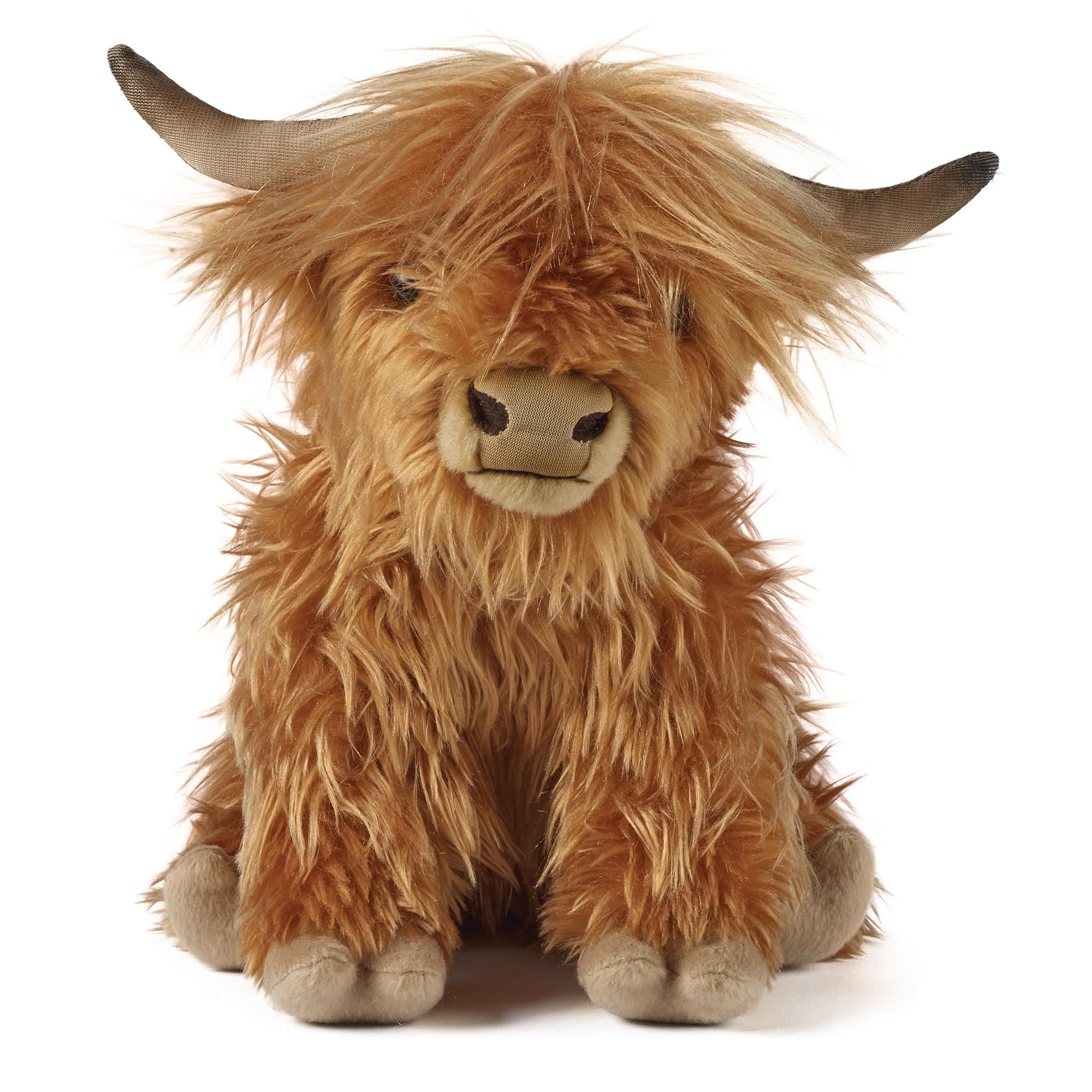 Keycraft Living Nature Brown Highland Cow with Mooing Sound, Realistic Soft Cuddly Farm Toy, Naturli Eco-Friendly Plush, 22cm