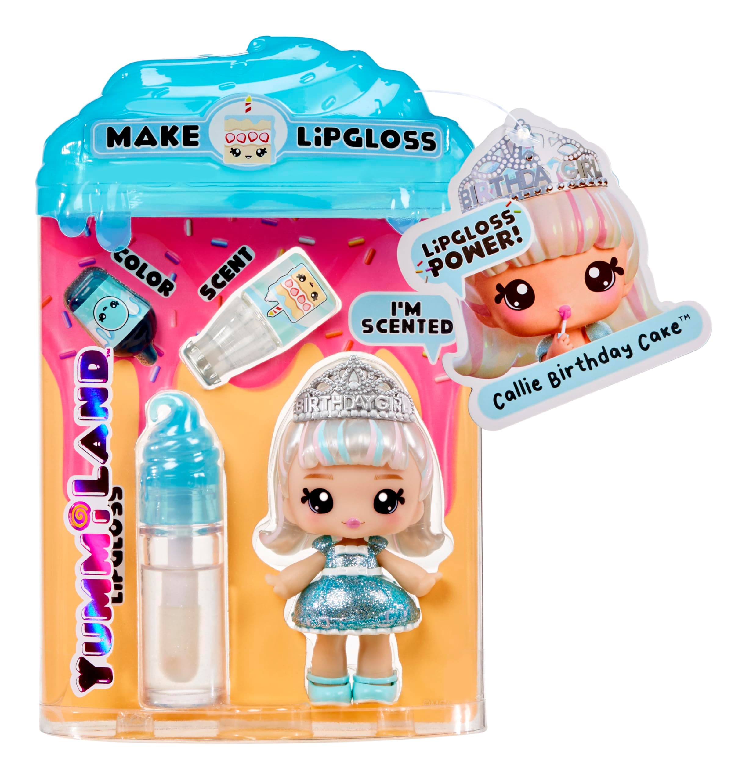 Yummiland Lipgloss Doll- Callie Birthday Cake, Ages 4+