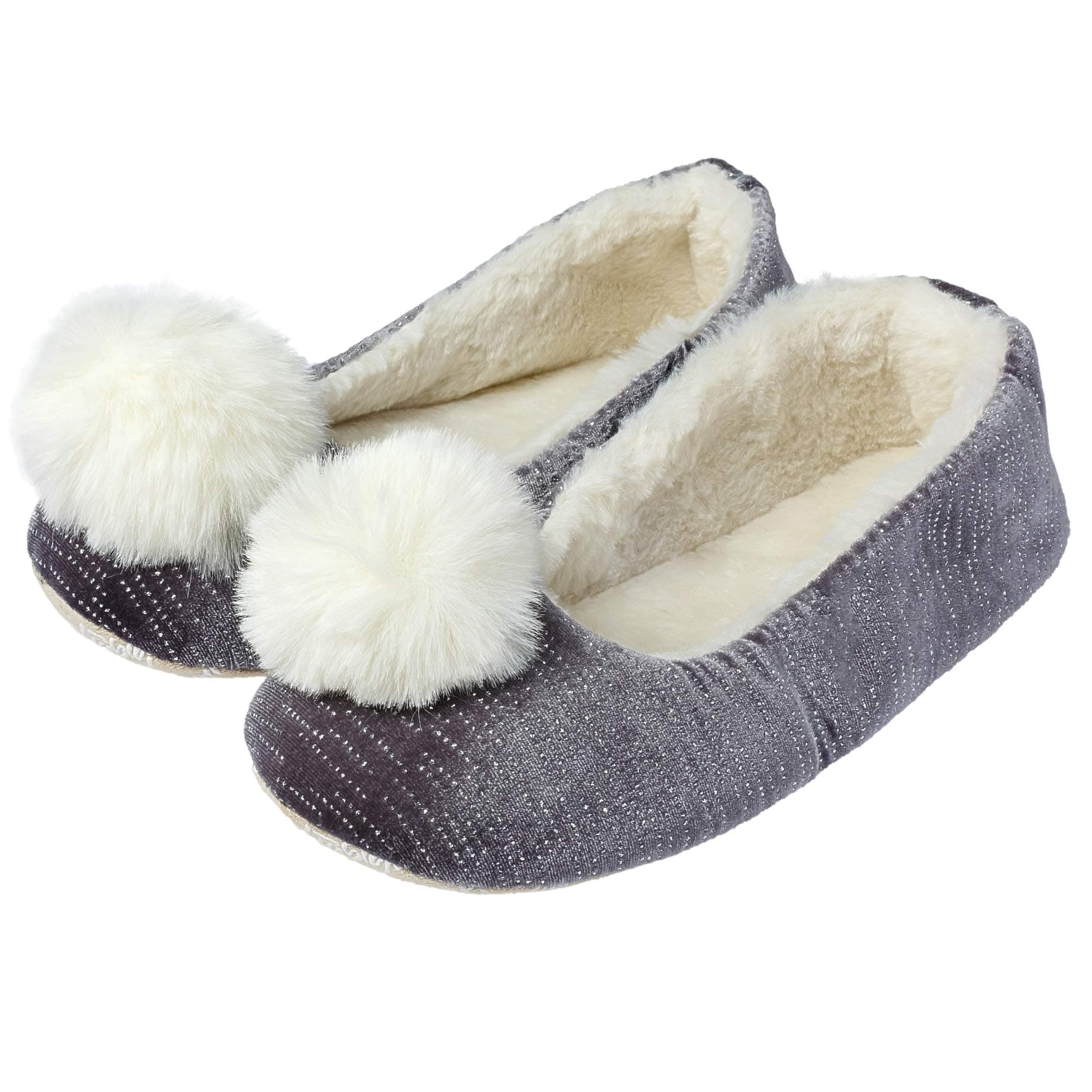 Habigail Luxury Ladies Ballet Slip On Slippers with Pom Pom Detail Non-Slip Sole Soft Warm Comfortable Cute - Great Gift
