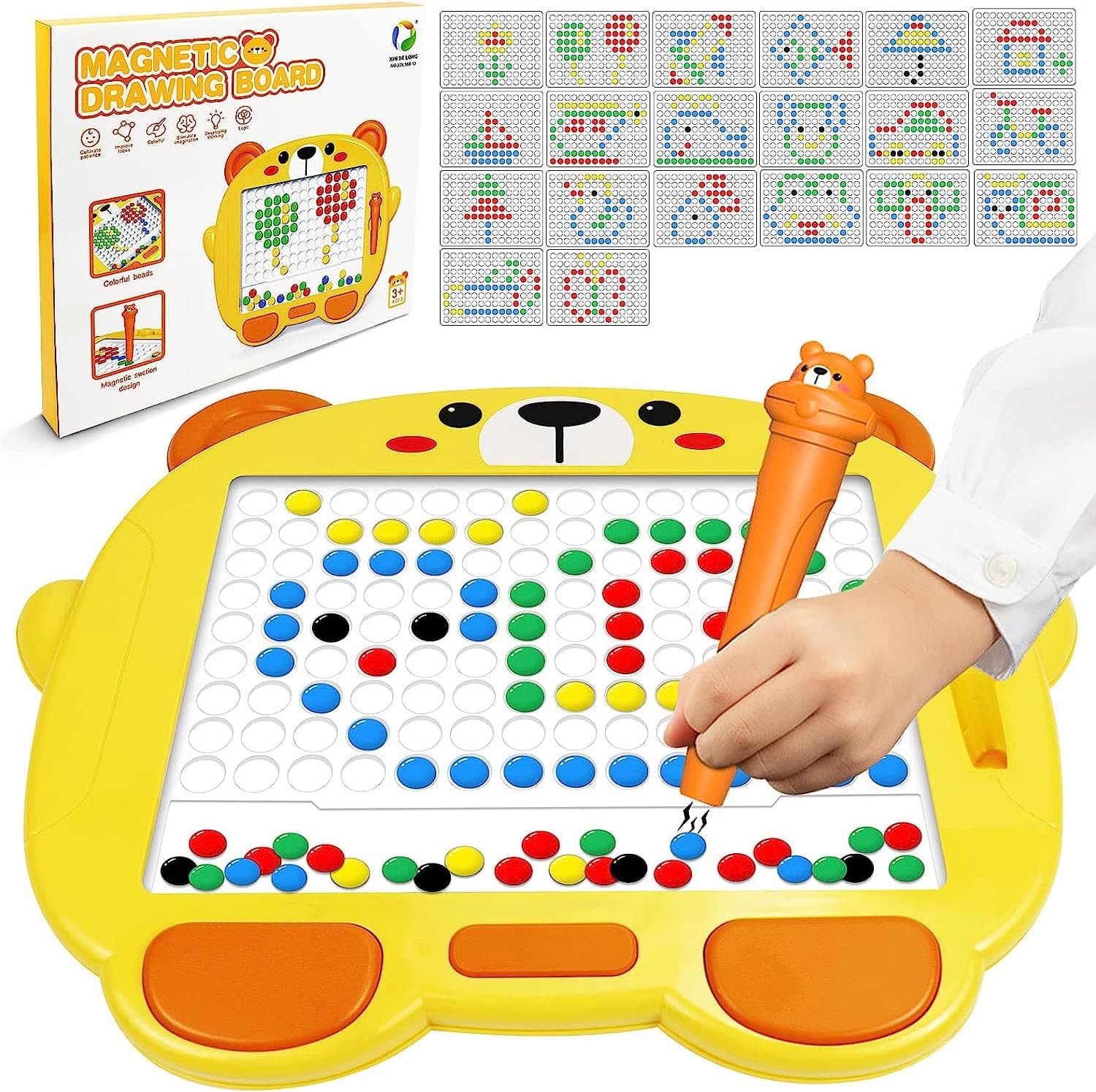 AM ANNA Magnetic Drawing Board for Kids, Magnetic Dot Art Drawing Board with Colorful Magnetic Beads and Pen, Travel Toys for Toddlers, Montessori Educational Preschool Toy for Ages 3+ Kids (80 Beads)