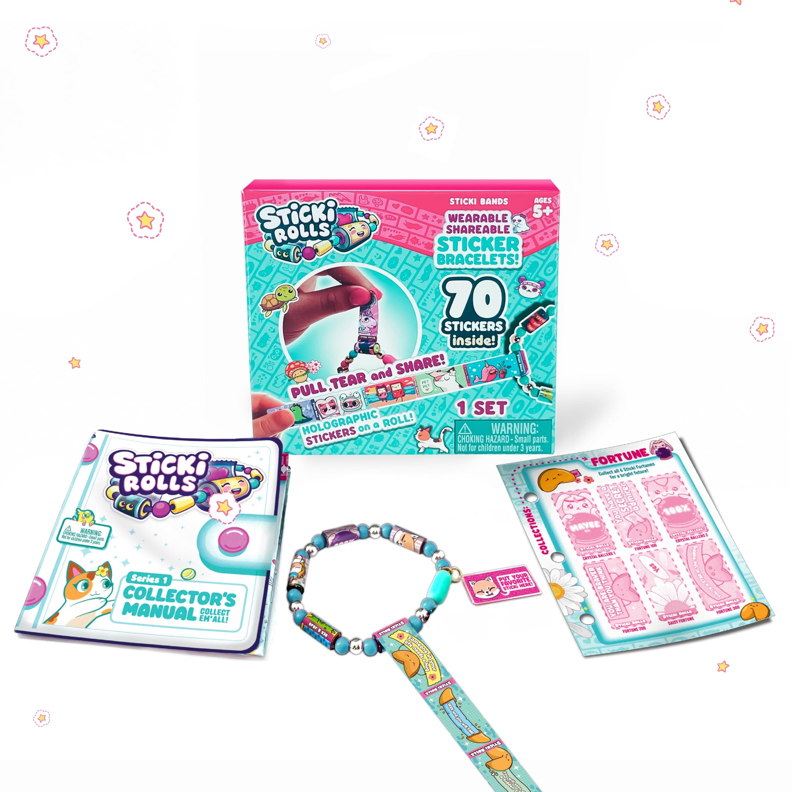 STICKI Rolls - Wearable & Shareable Sticker Toy Bracelet | Includes 70 Mini Stickers | 2 Mystery Reveal Sticki Rolls | Over 1000 Sticker Designs to Discover and Collect! (Blue)