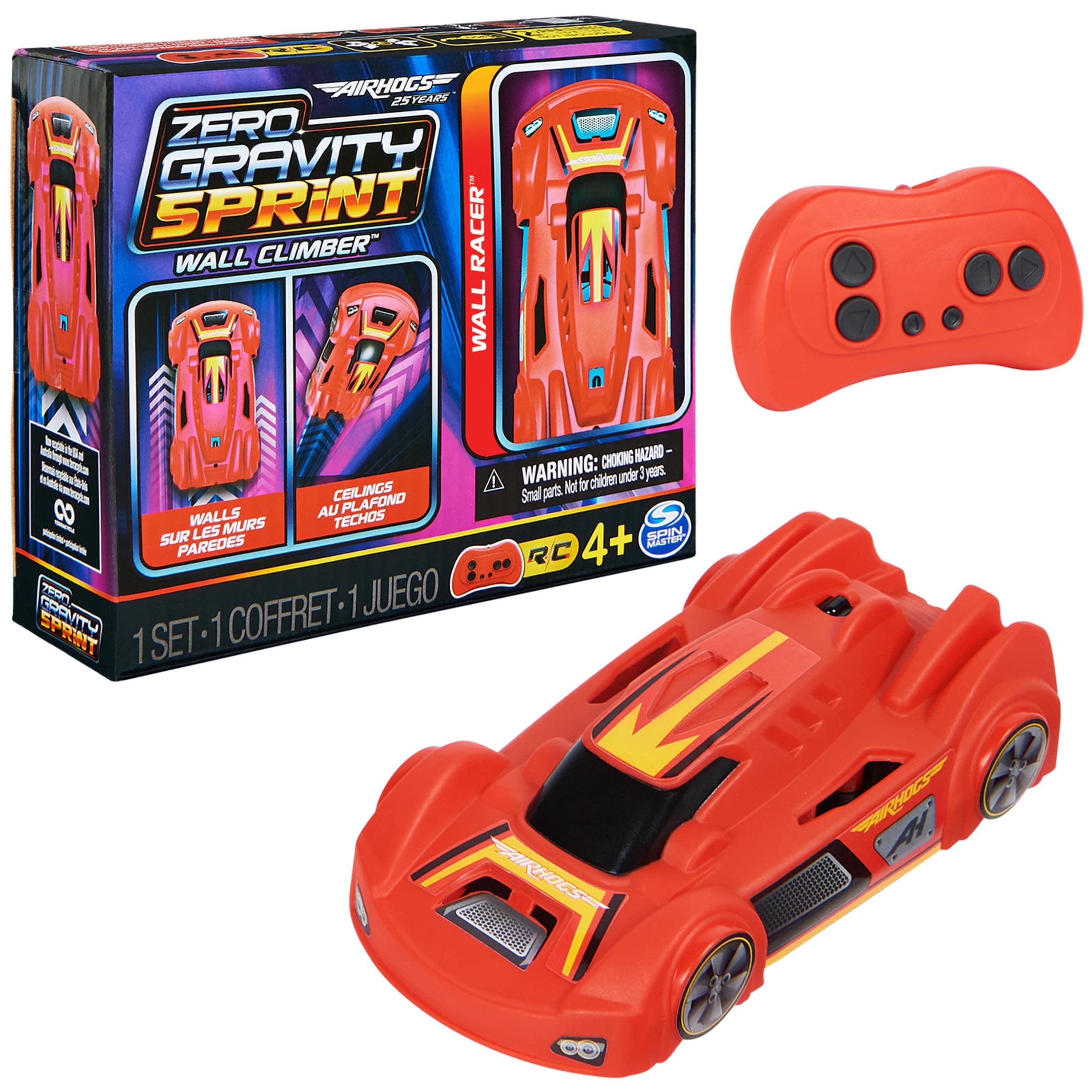 Air Hogs Zero Gravity Sprint Wall Climber Remote Control Car USB Rechargeable Remote Control Car Red Indoor Toy for Children 4+ Years