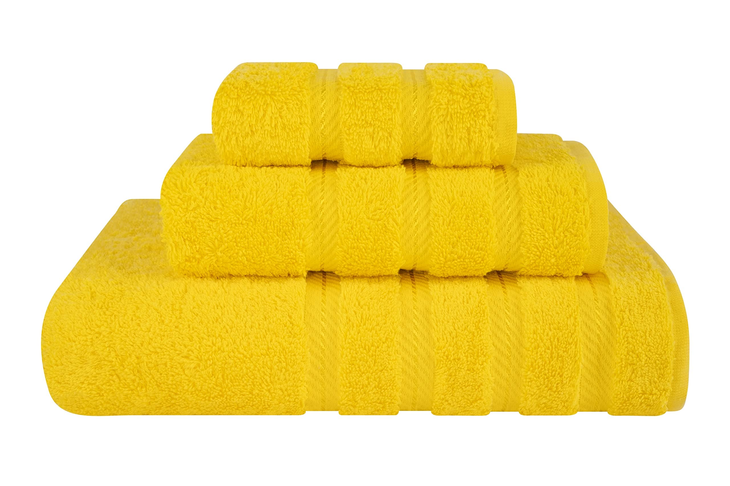 American Soft Linen Premium 3 Piece Towel Set, 1 Bath Towel 1 Hand Towel 1 Washcloth, 600 GSM 100% Cotton Turkish Towels for Bathroom, Yellow Towel Set