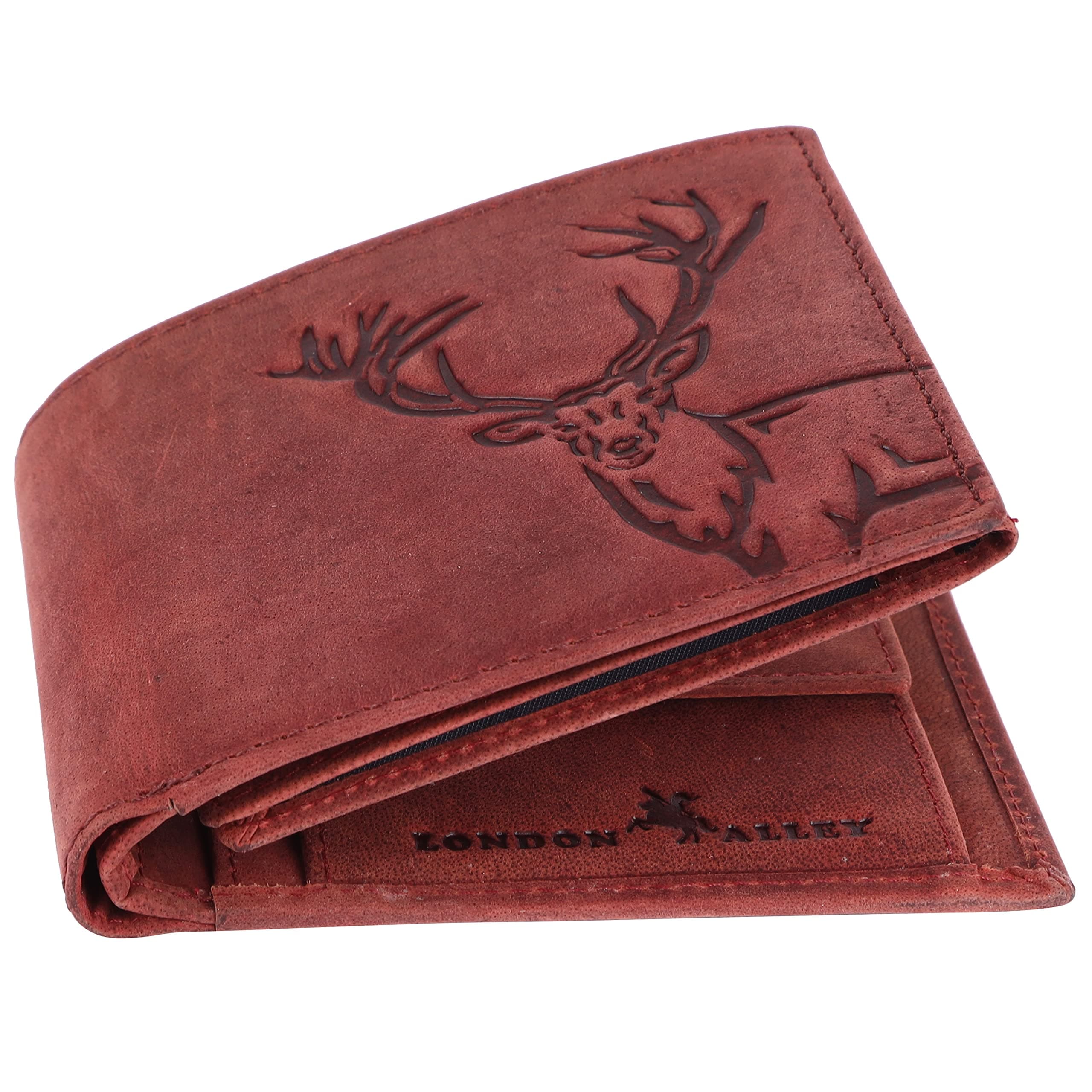 LONDON ALLEY Elk Vintage Red Leather Wallet for Men, 6 Card Slot | RFID Blocking