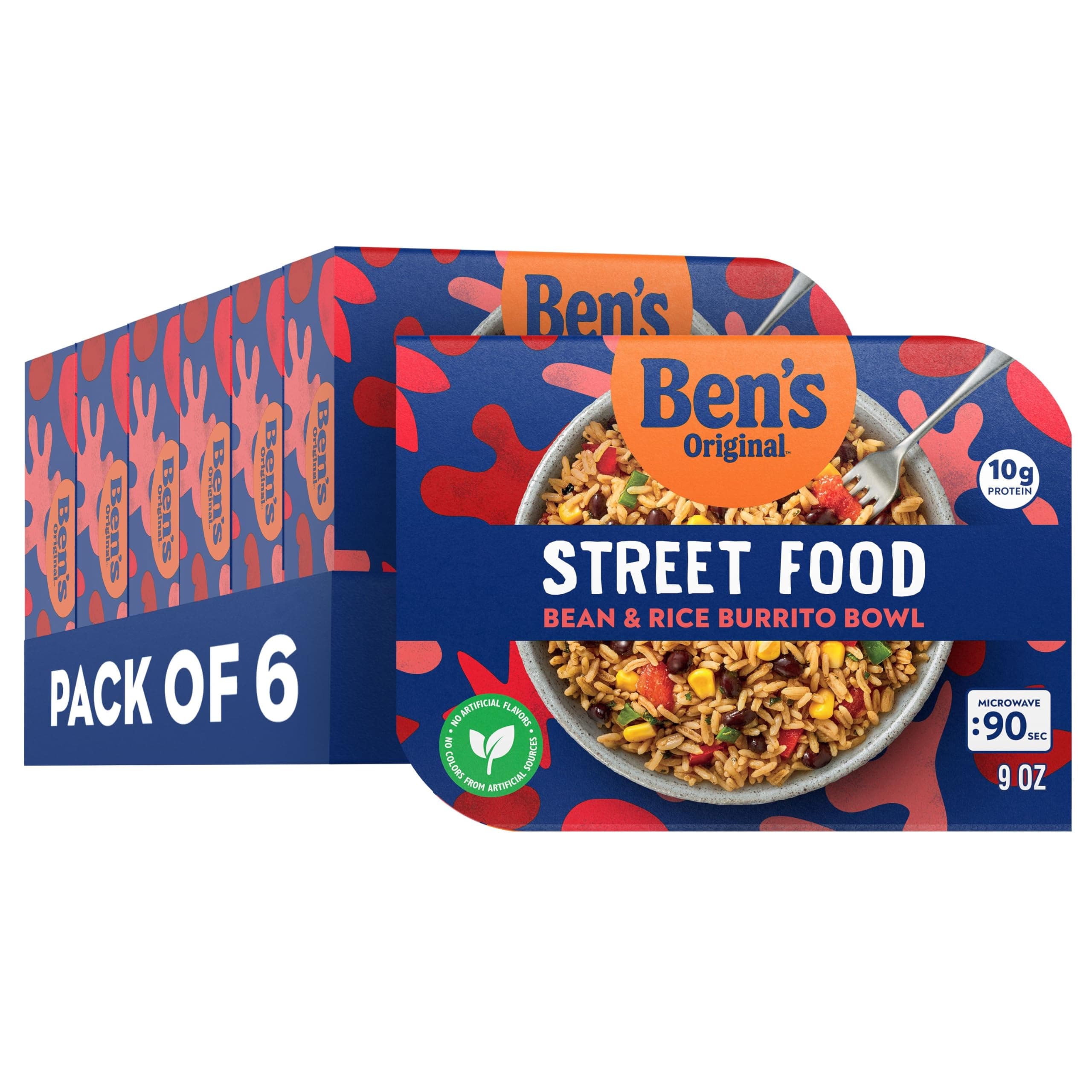 BEN'S ORIGINAL Street Food Bean & Rice Burrito Bowl, Prepared Entrée, Microwave in 90 Seconds, 9 oz (Pack of 6)