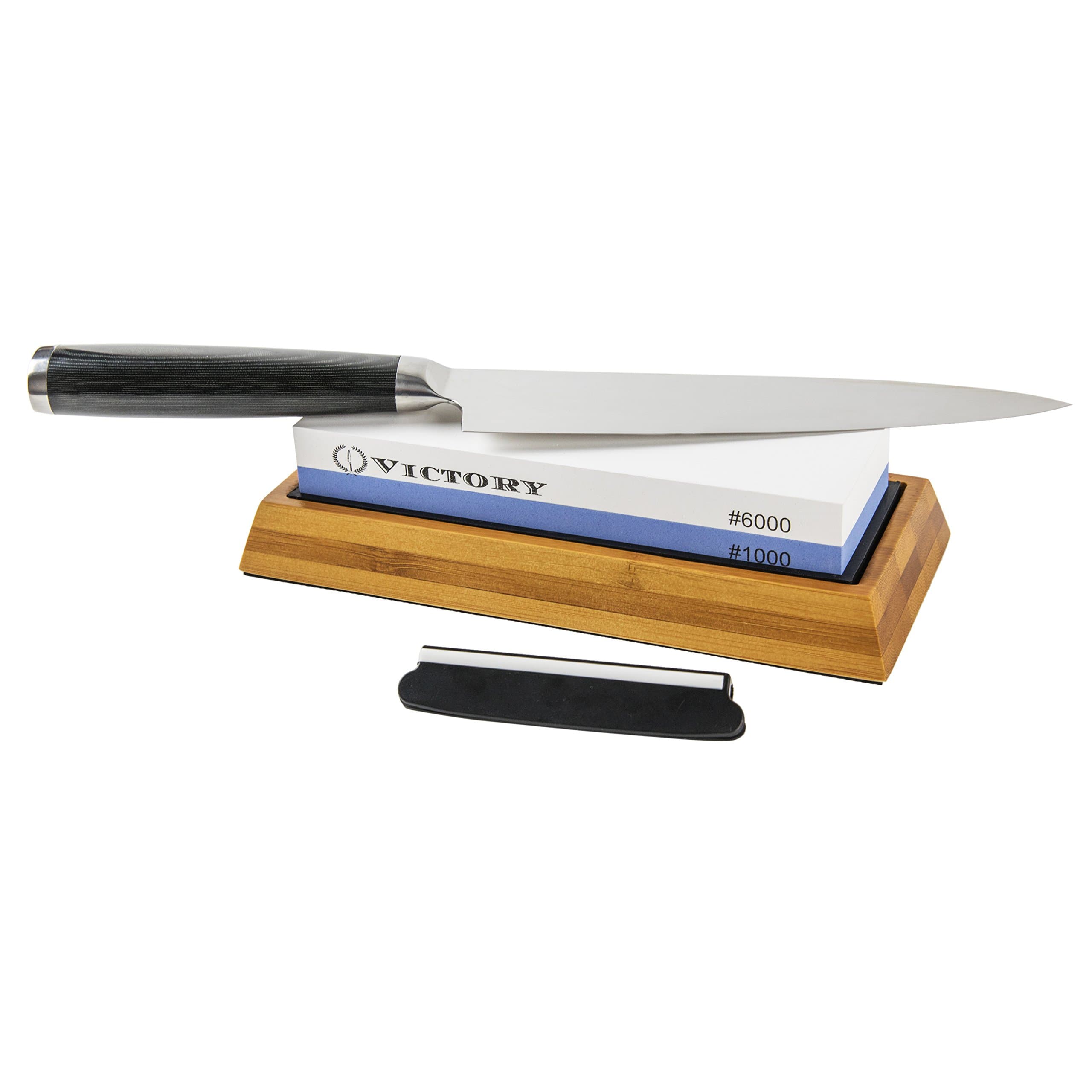 Victory Whetstone Box Set - Knife Sharpening Stone Kit with Double-Sided Stones 1000/6000 Fine Grit, Base and Guide Holder Stand 2-in-1 Combination - Kitchen Cutlery, Knife Sharpener